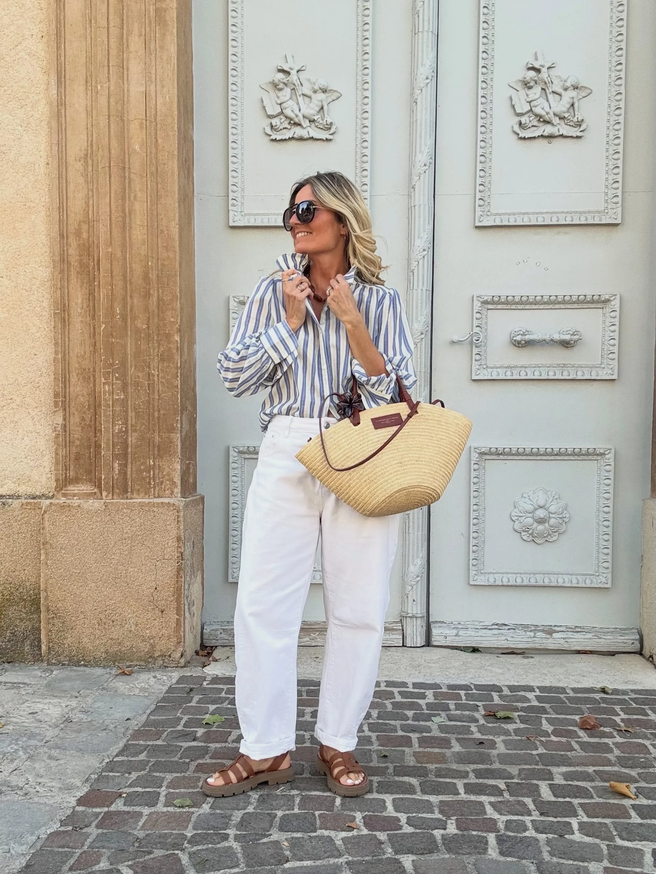 early summer outfits 2026 Blue Stripes And White Denim For Effortless Summer Days