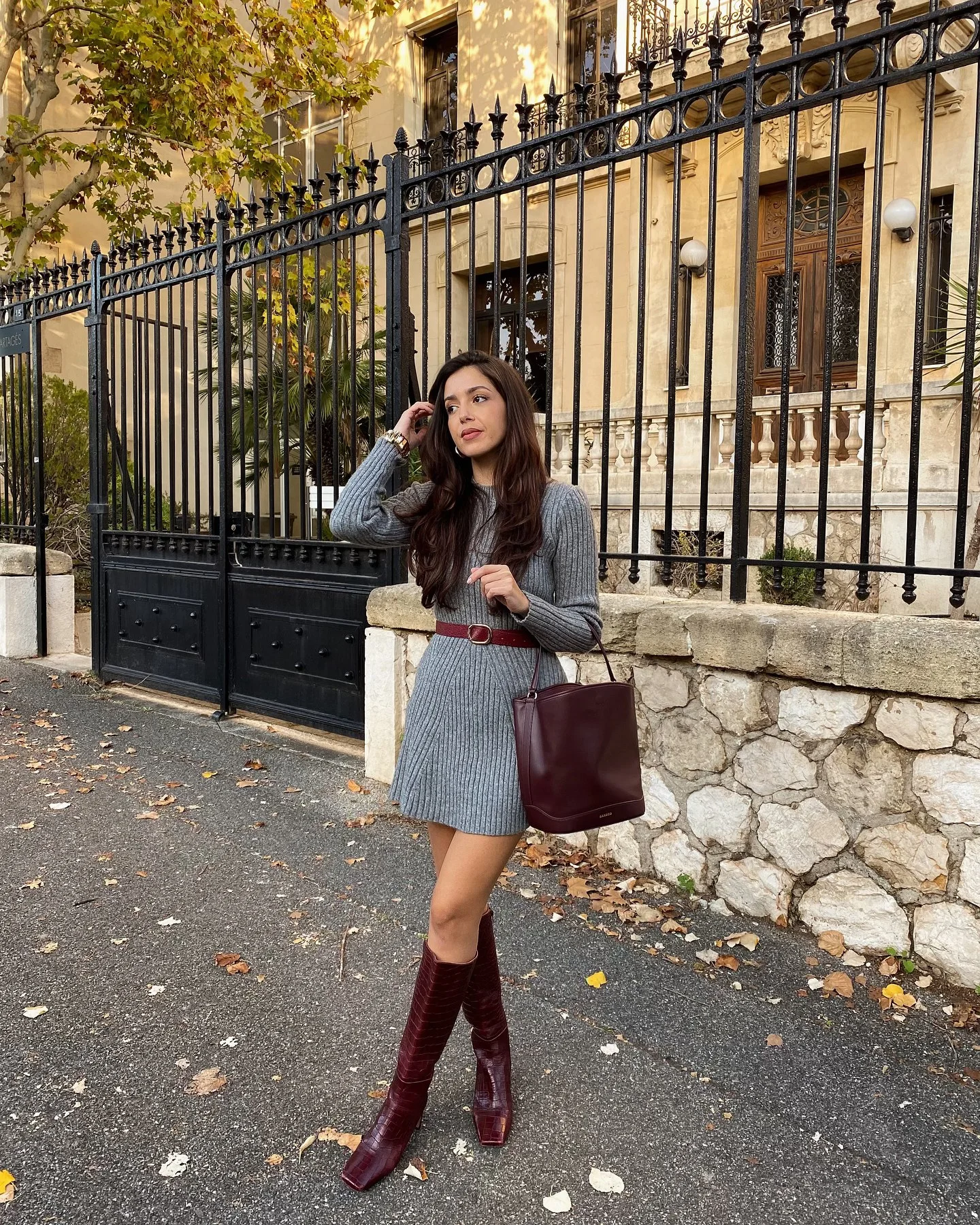 fall outfits with dresses 2026 Elevated Knit Dress And Burgundy Boots For City Days