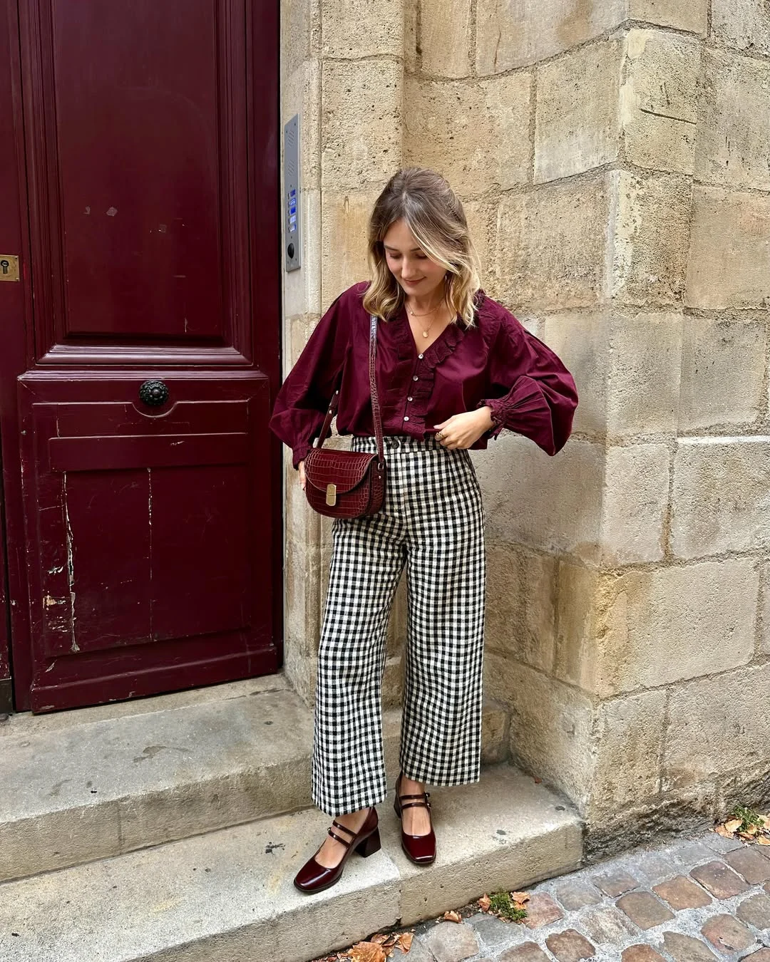 summer to fall outfits 2026 Burgundy Romance Meets Timeless Gingham