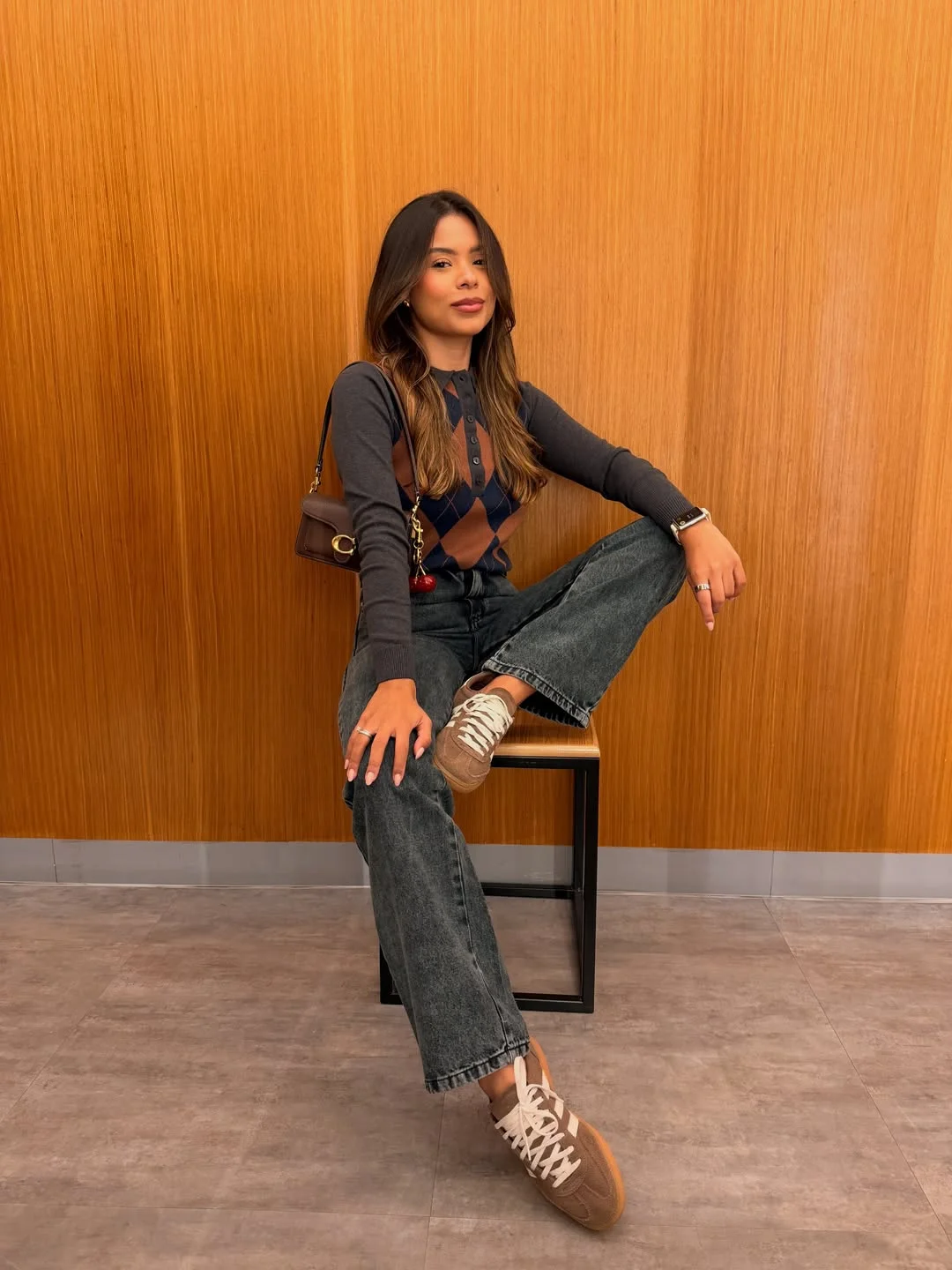 early fall outfits 2026 Argyle Details And Weekend Coffee Run Charm