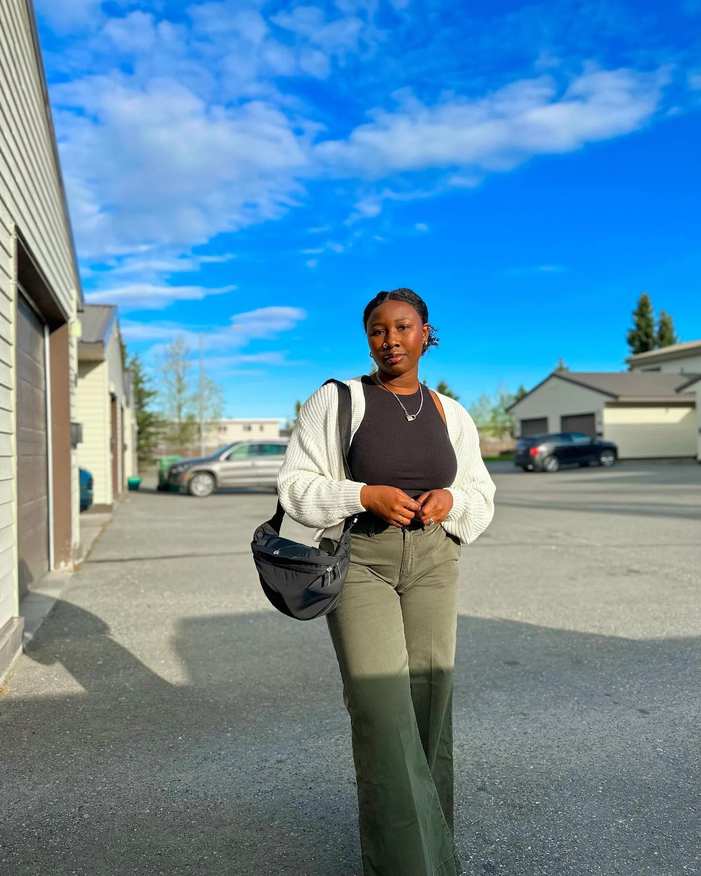 fall 2026 outfits for black women Relaxed Knit Layers And Olive Wide-Leg Comfort