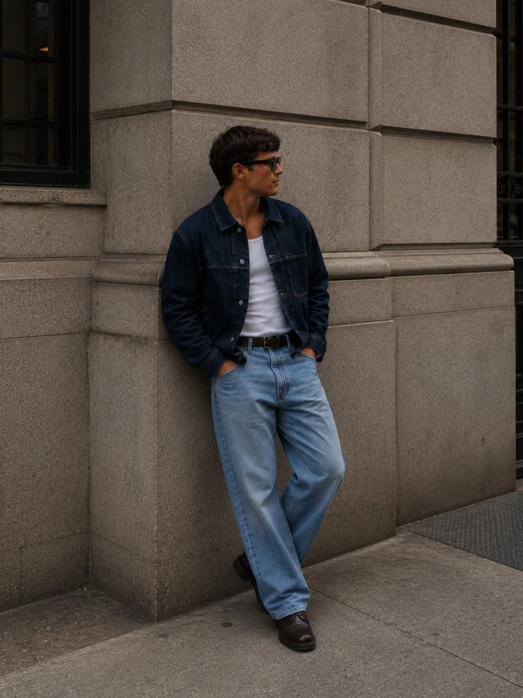fall outfits ideas for men 2026 Dark Denim Overshirt And Light Jeans For Refined Everyday Wear