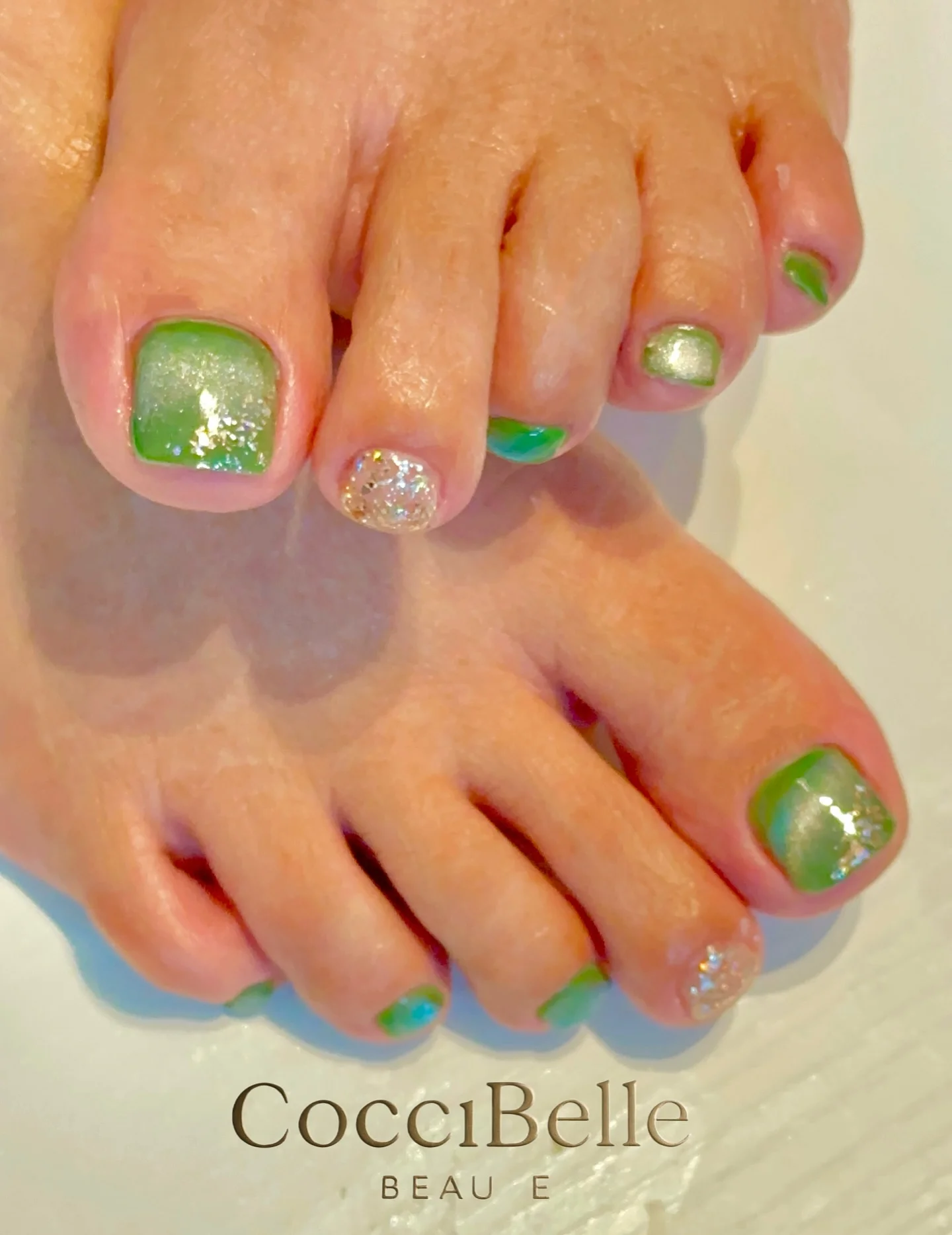 june pedicure ideas 2026 Fresh Green Shimmer For Nature Inspired Style