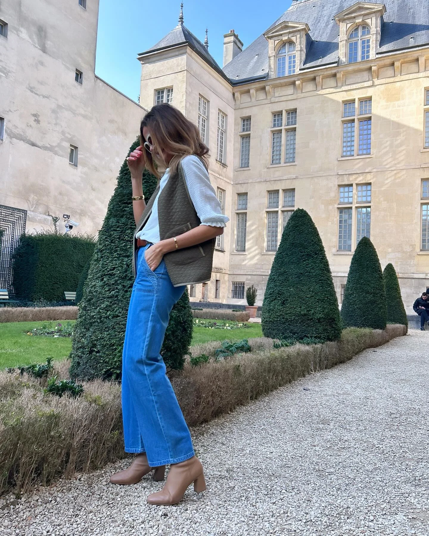fall outfits with vests 2026 Relaxed Tailoring With Wide-Leg Denim And An Olive Vest