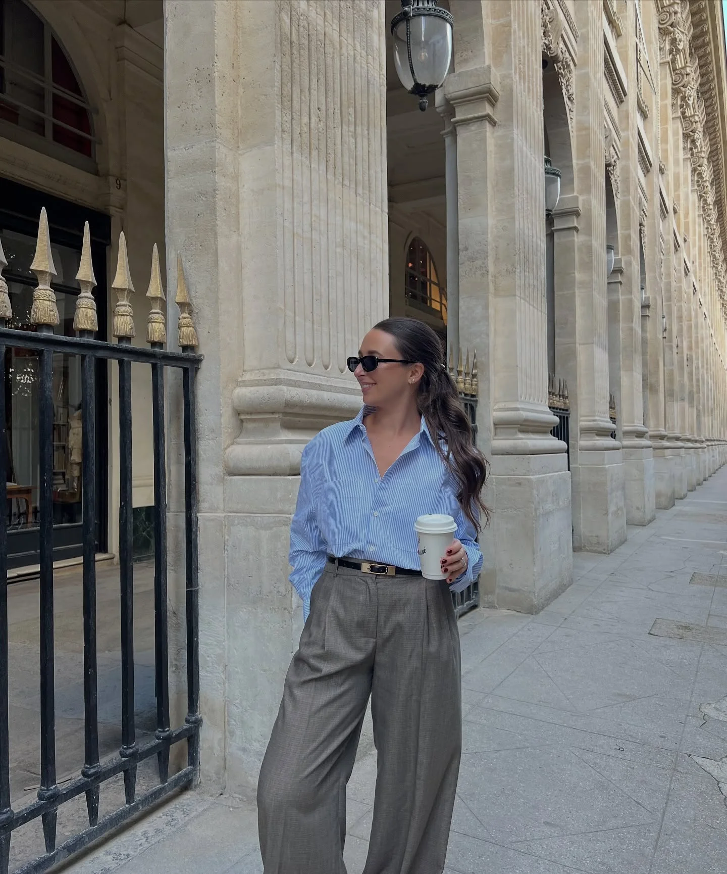 fall work outfits 2026 Classic Blue Shirt And Wide-Leg Trousers For Effortless Office Style