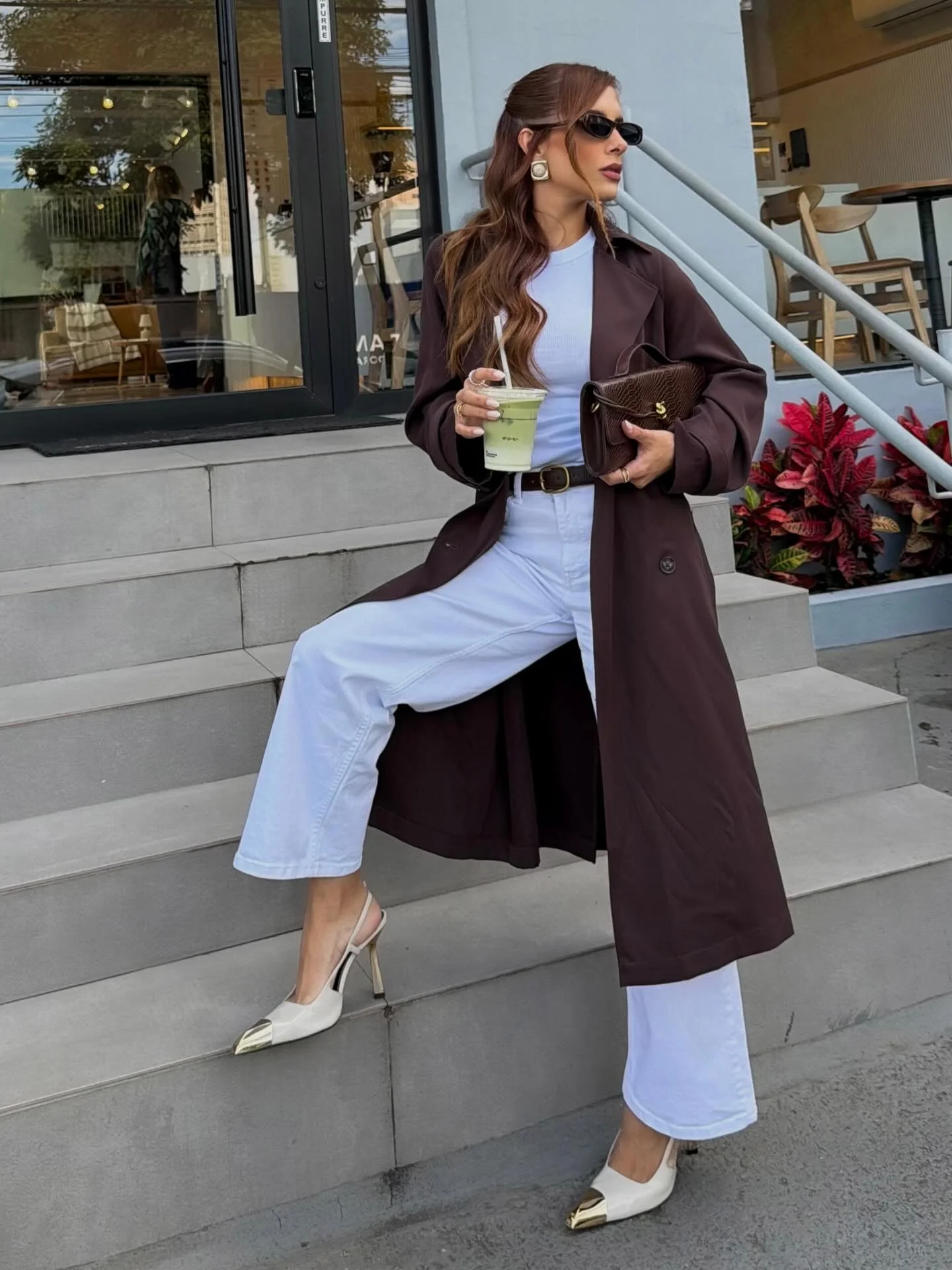 fall business casual outfits for women 2026 Chocolate Brown Outerwear With Crisp White Separates