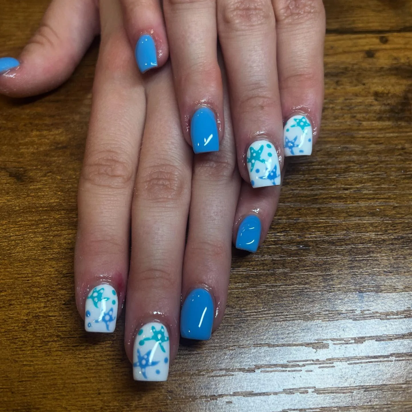 starfish summer nails 2026 Ocean Splash Square Starfish Nails In Blue Tones