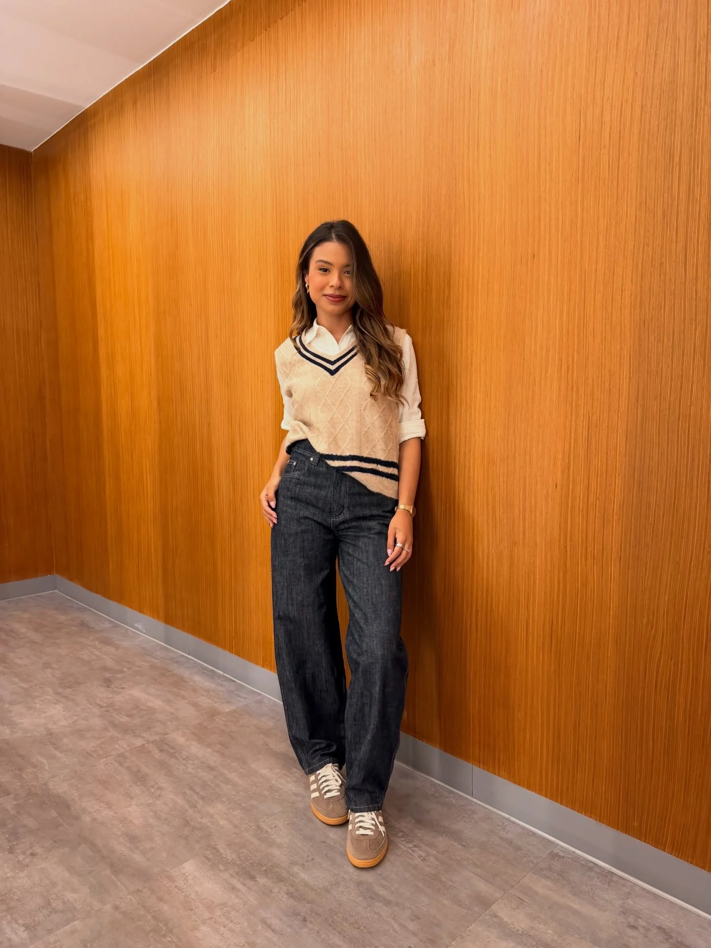 fall outfits with vests 2026 Classic Preppy Layers With A Cable Knit Sweater Vest