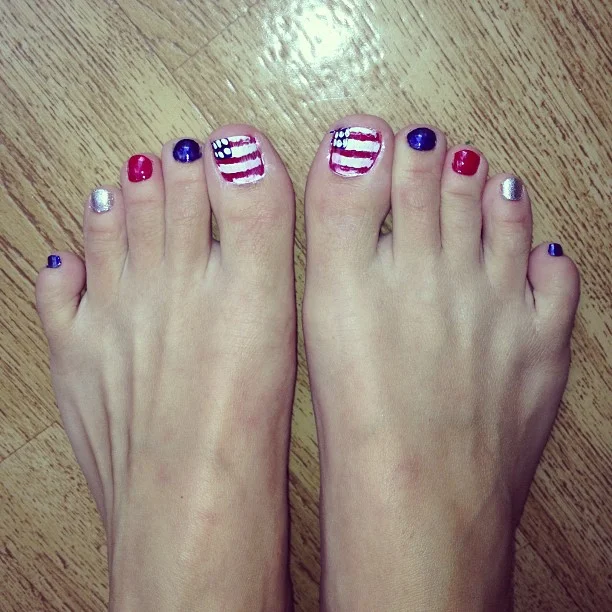 july toe nails design - summer ideas 2026 Mixed Red White And Blue Pedicure With Flag Accent Nails