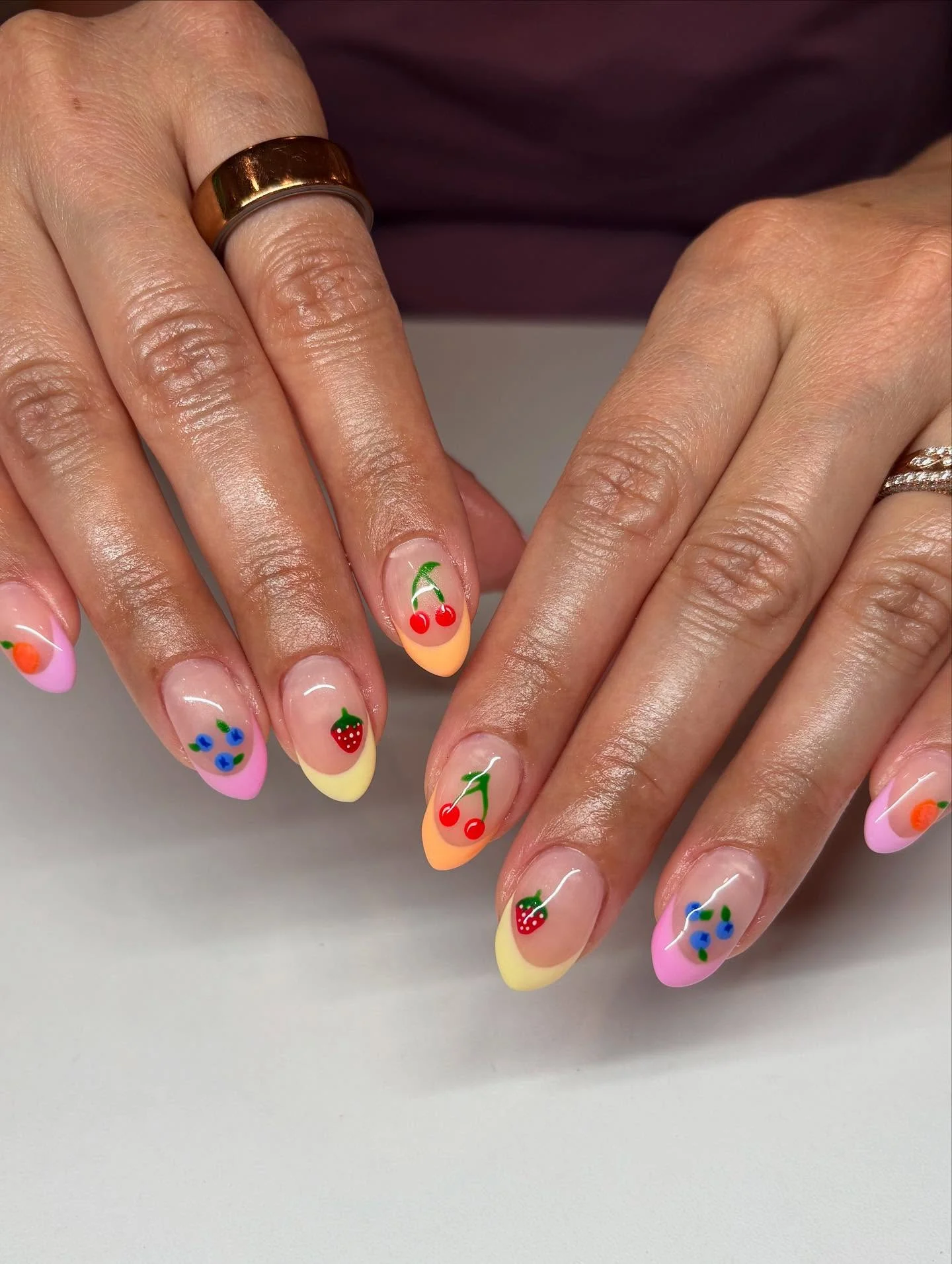 june manicure ideas 2026 Pastel Fruit French Tips With Sweet Summer Charm