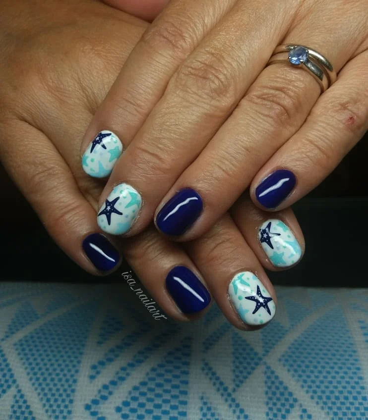 starfish summer nails 2026 Deep Sea Blue Starfish Accent Manicure