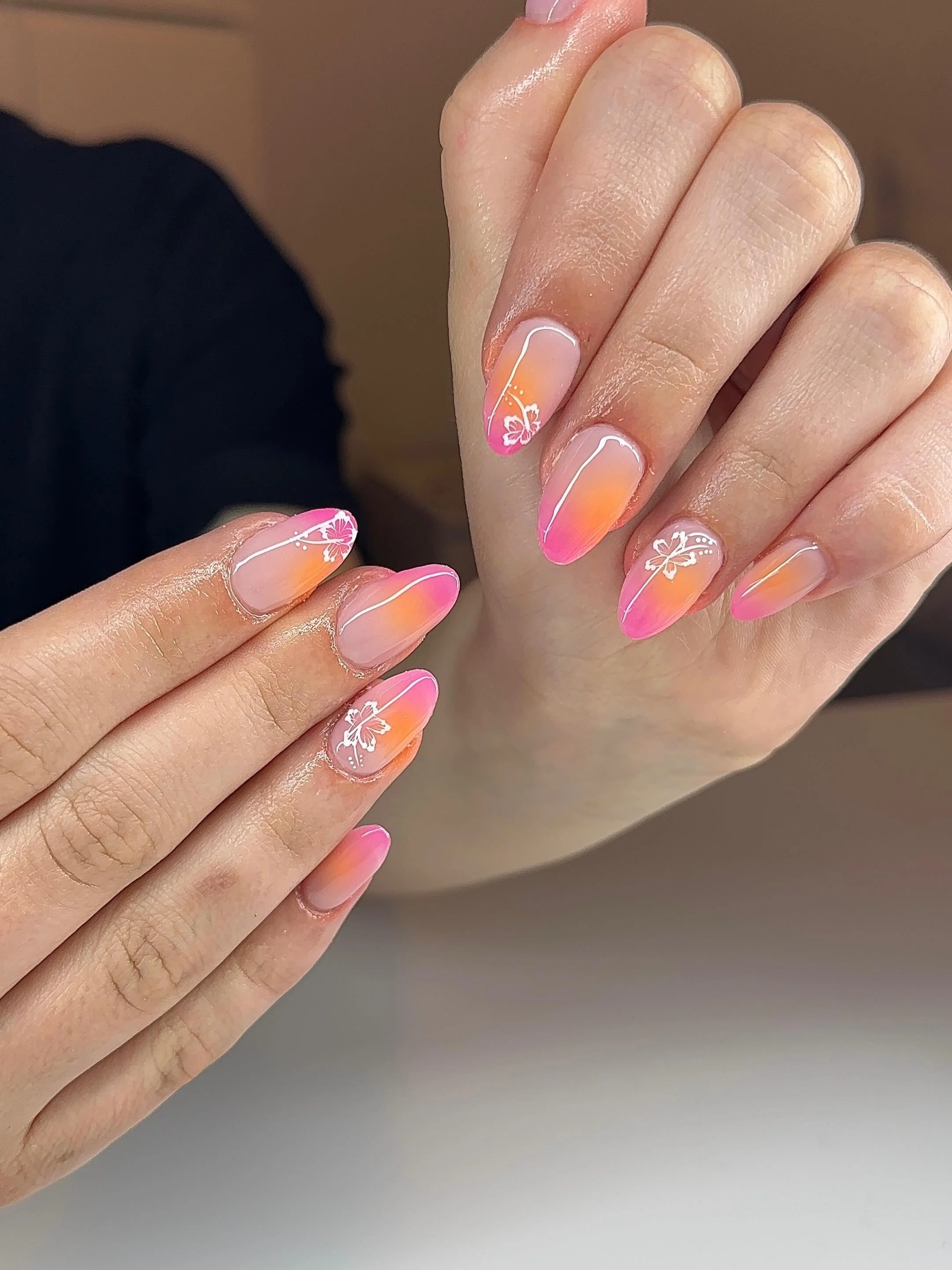summer oval nails 2026 Sunset Hibiscus Ombre For A Tropical Glow