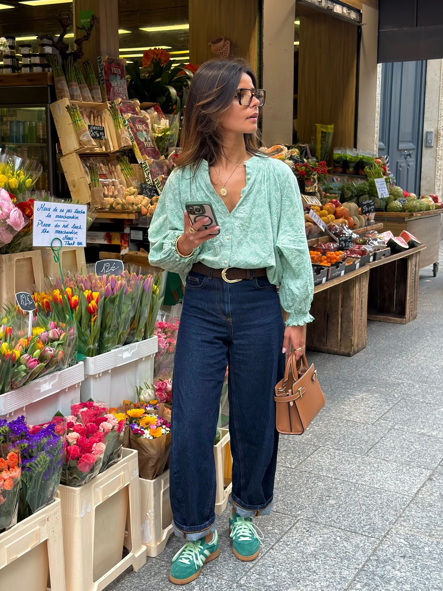 summer to fall outfits 2026 Mint Green Blouse And Vintage Denim Charm