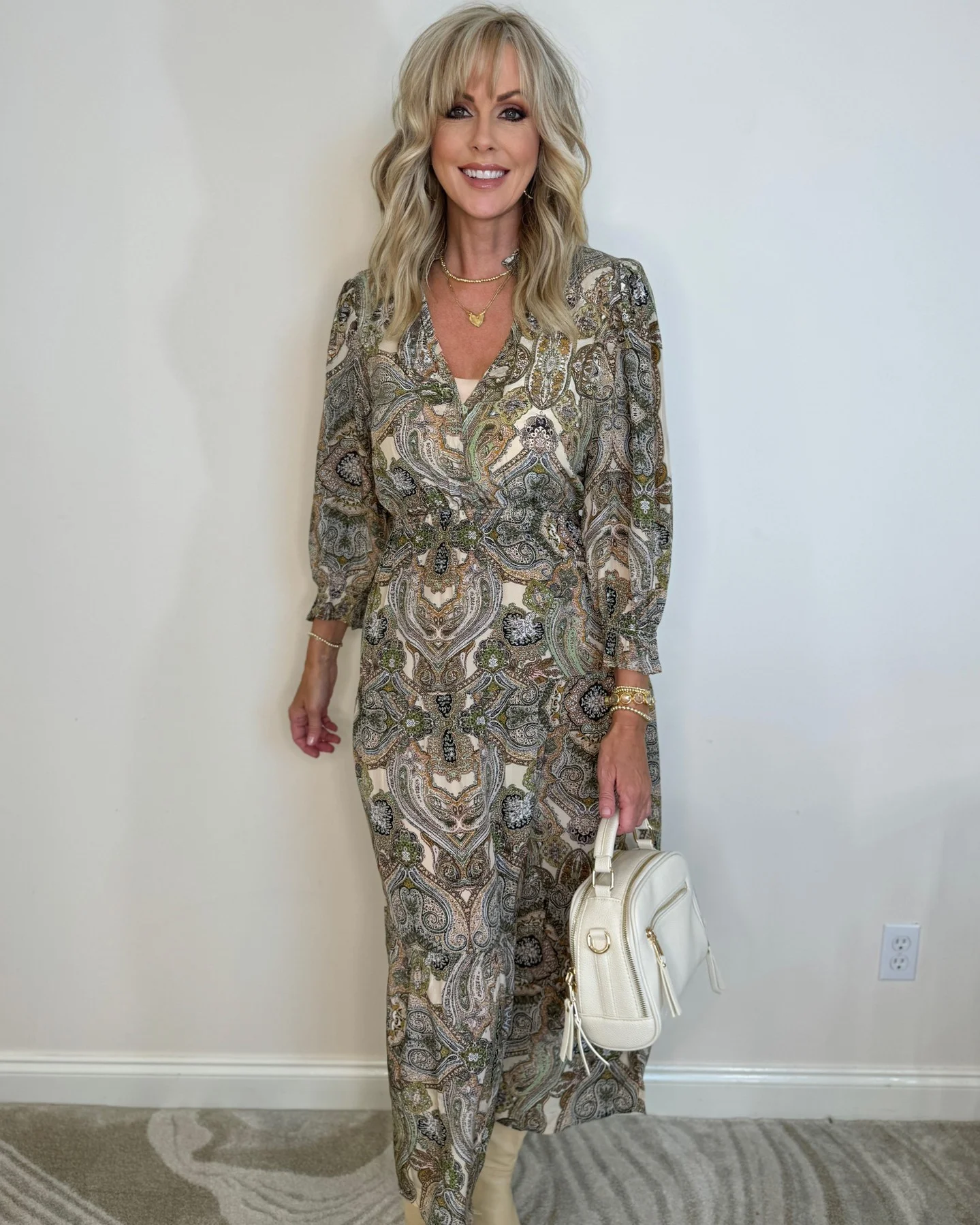 fall outfits with dresses 2026 Paisley Maxi Dress In Soft Neutral Tones