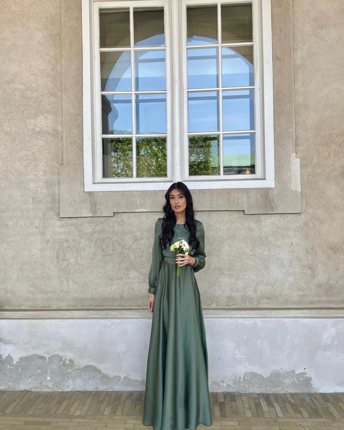 fall wedding guest dress 2026 Long Sleeve Green Grace For November Ceremonies