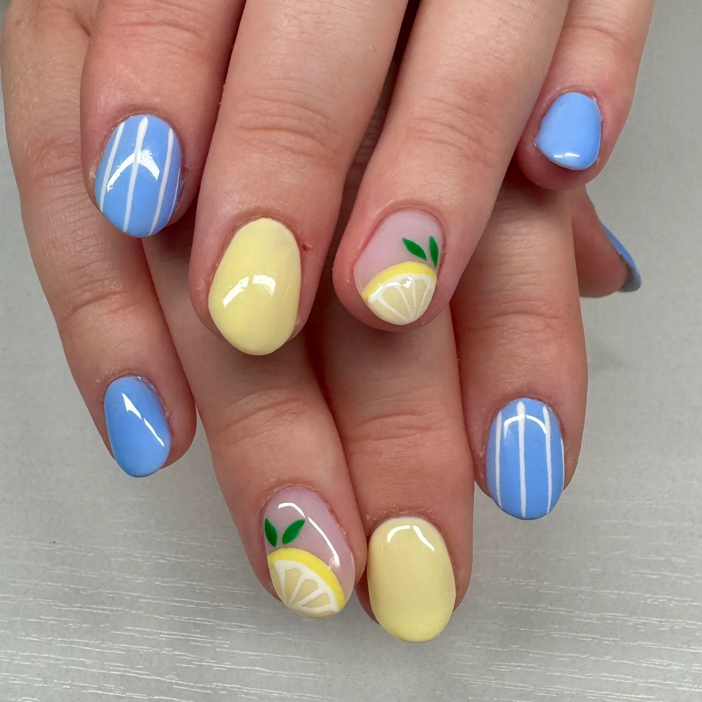 june manicure ideas 2026 Soft Lemon And Sky Blue June Perfection
