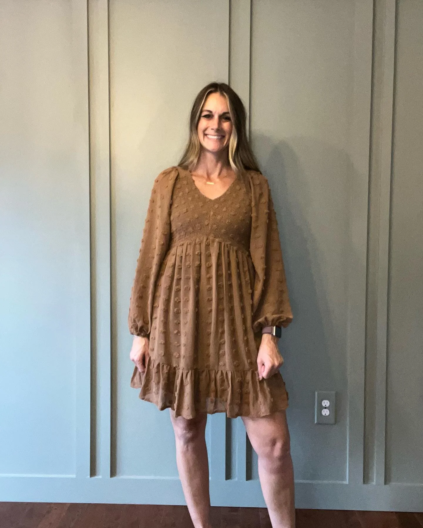 fall outfits with dresses 2026 Textured Cinnamon Mini Dress For Everyday Autumn Style