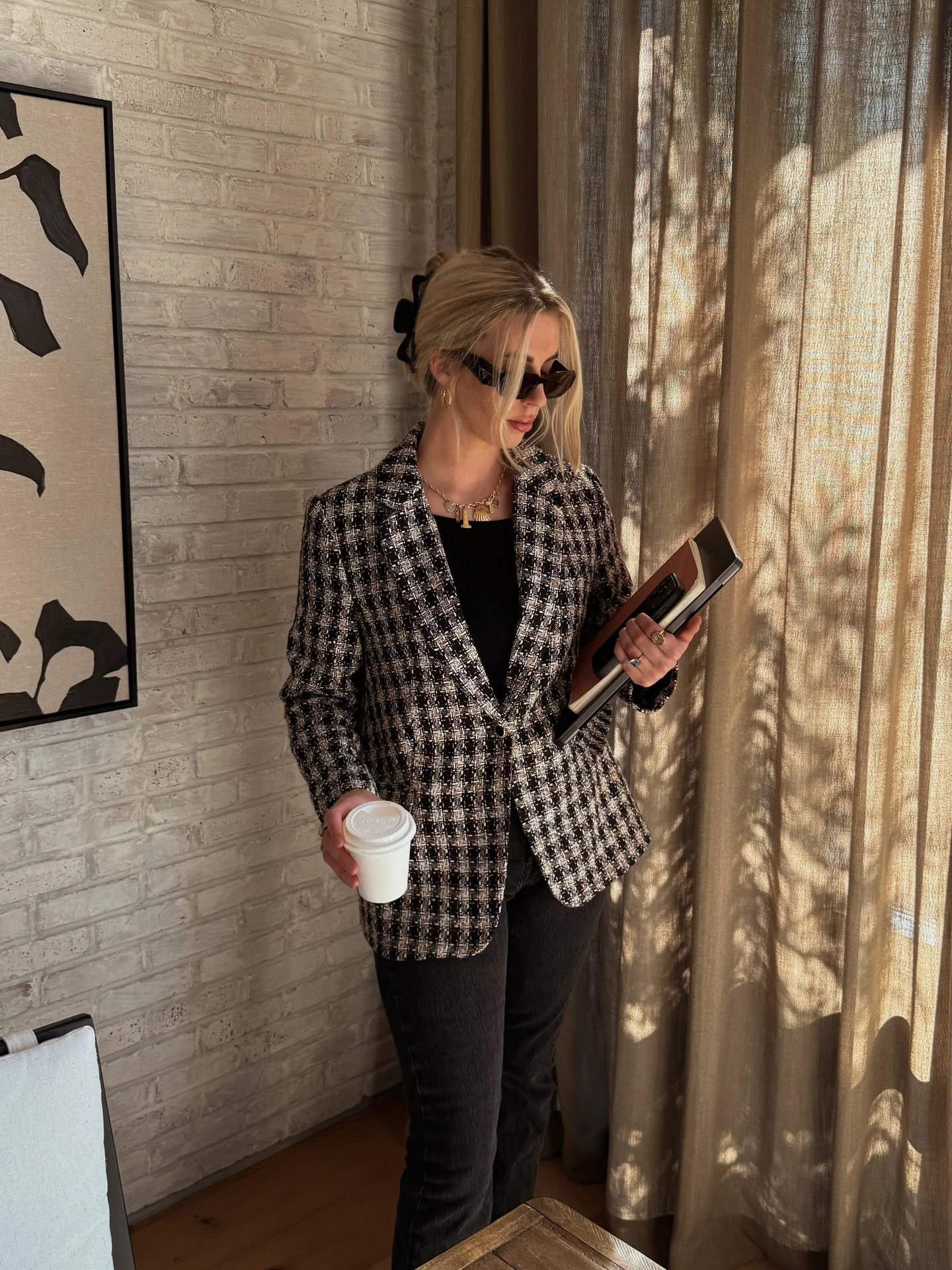 fall work outfits 2026 Tweed Blazer And Dark Denim For Elevated Casual Fridays