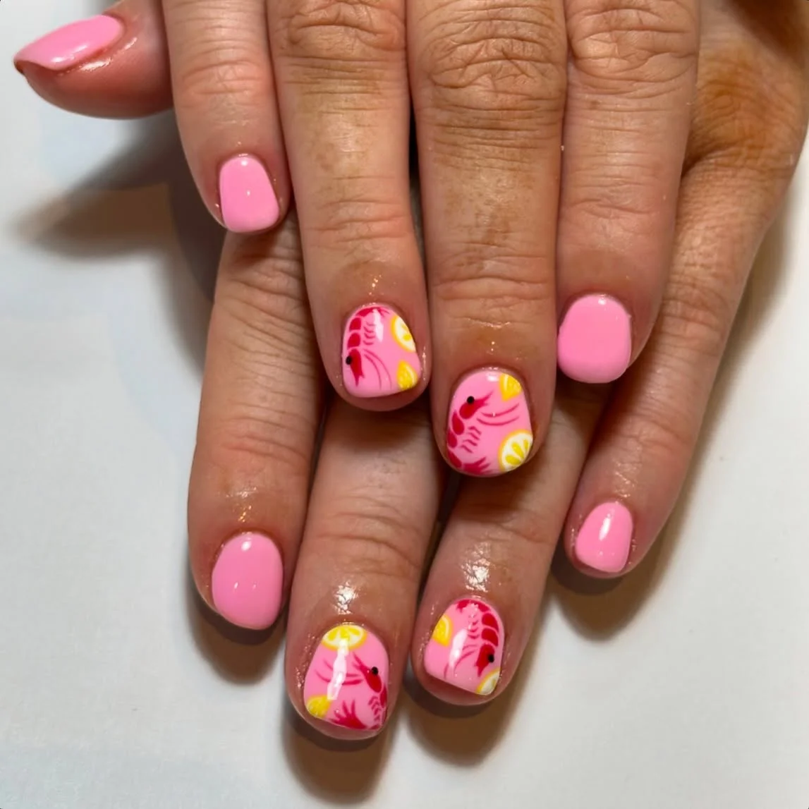 june manicure ideas 2026 Pink Shrimp And Citrus Nails With Vacation Energy