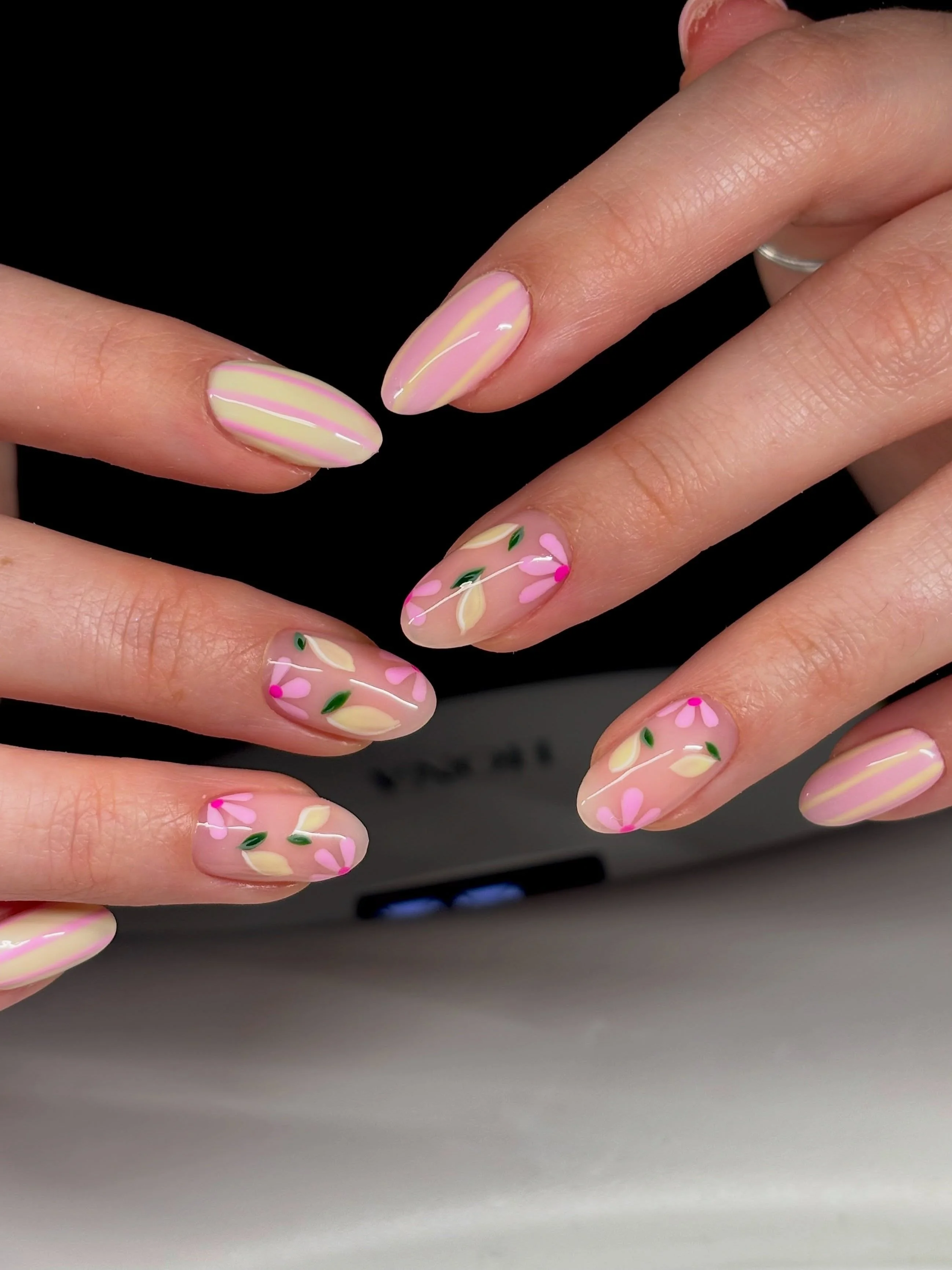 summer oval nails 2026 Soft Botanical Pastels With Delicate Floral Details
