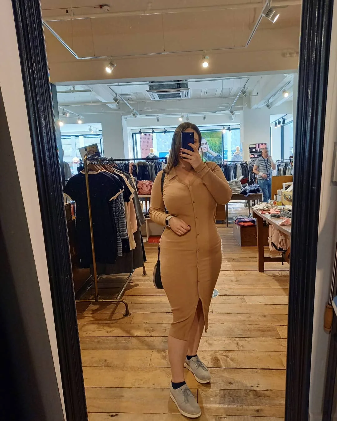 fall outfits for big busted women 2026 Neutral Knit Dress That Highlights Curves With Confidence