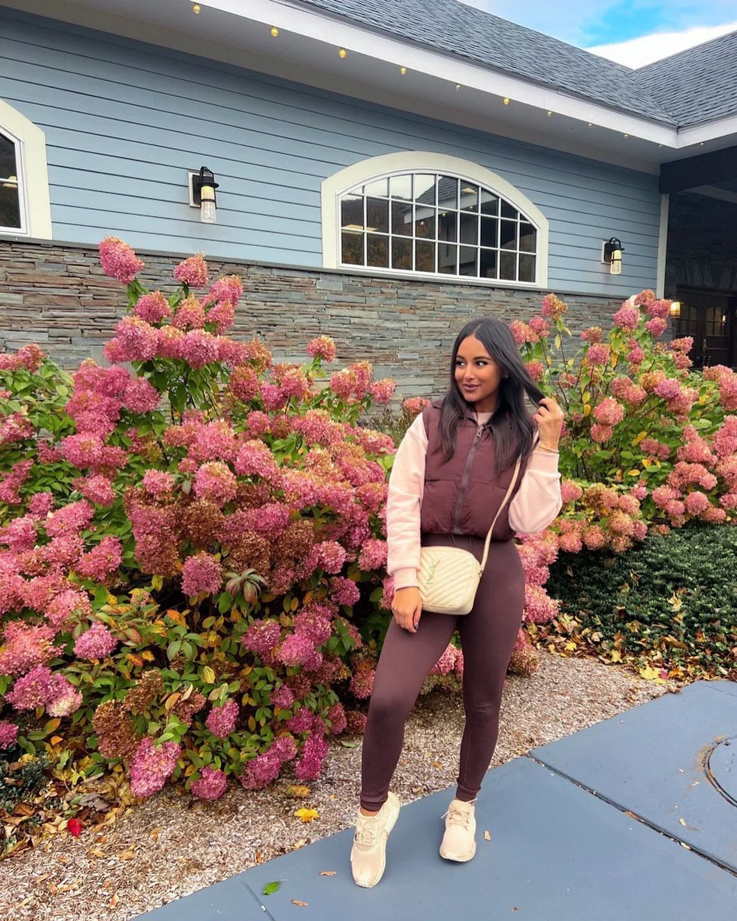 fall outfits with leggings 2026 Monochrome Chocolate Layers With A Quilted Vest