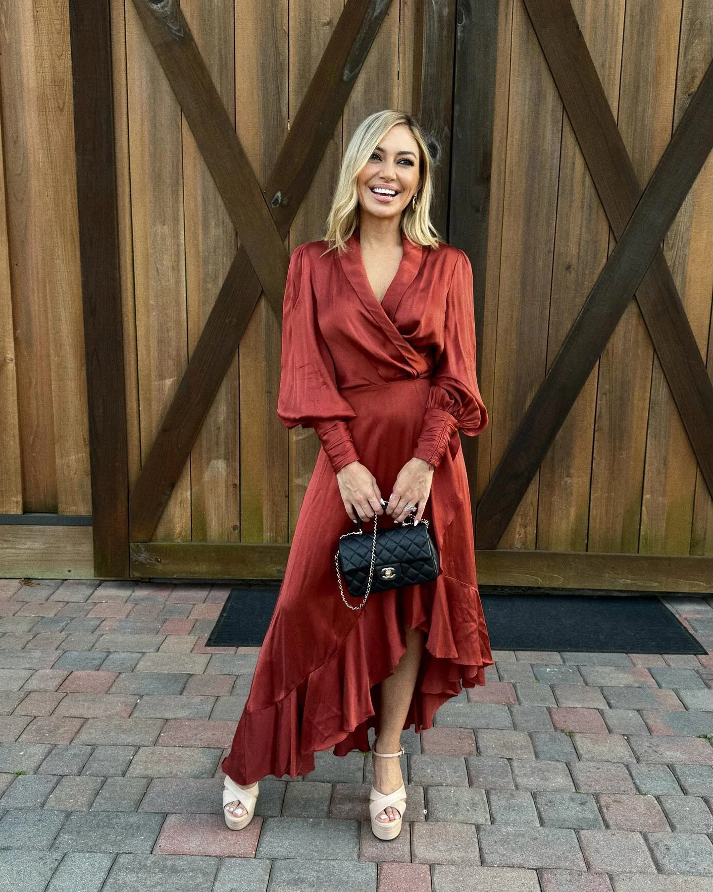 fall wedding guest dress 2026 Rust Satin Romance For October Wedding Evenings