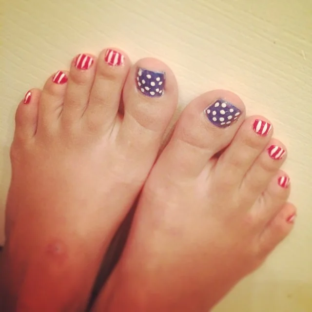 july toe nails design - summer ideas 2026 Retro Polka Dots And Candy Stripe Celebration