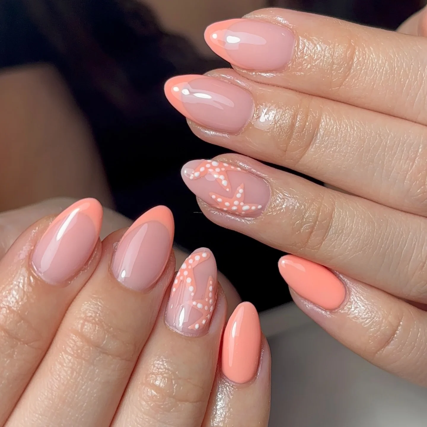 starfish summer nails 2026 Peach French Starfish Elegance For Warm Summer Evenings