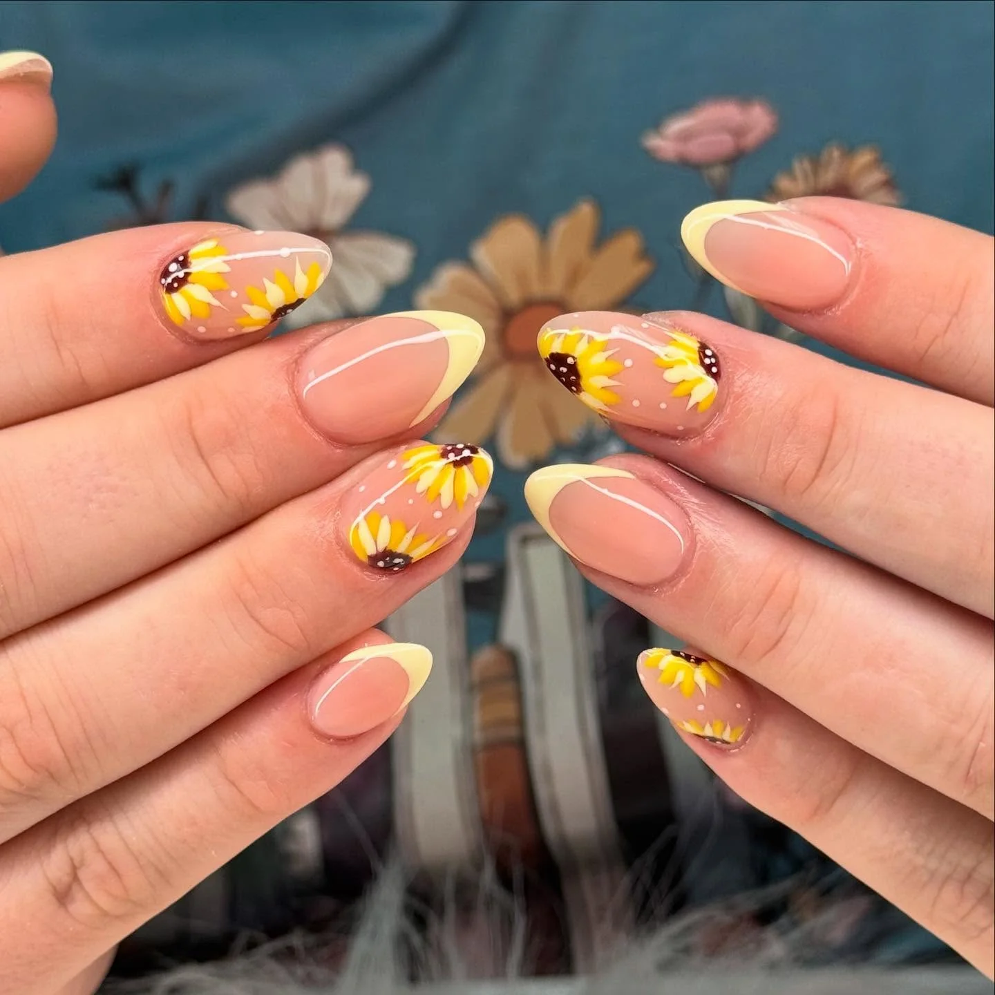 summer oval nails 2026 Sunny Sunflower French Tips