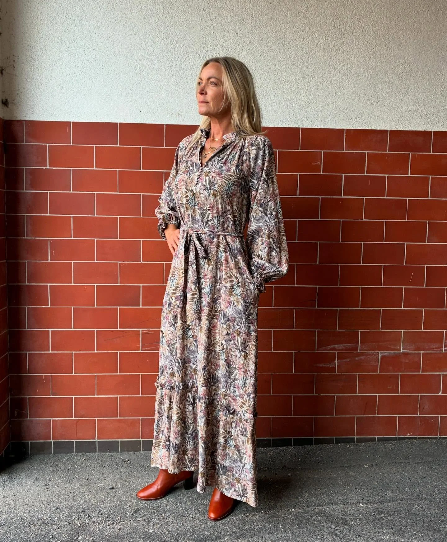 fall outfits with dresses 2026 Flowing Botanical Maxi Dress With Rich Autumn Accents