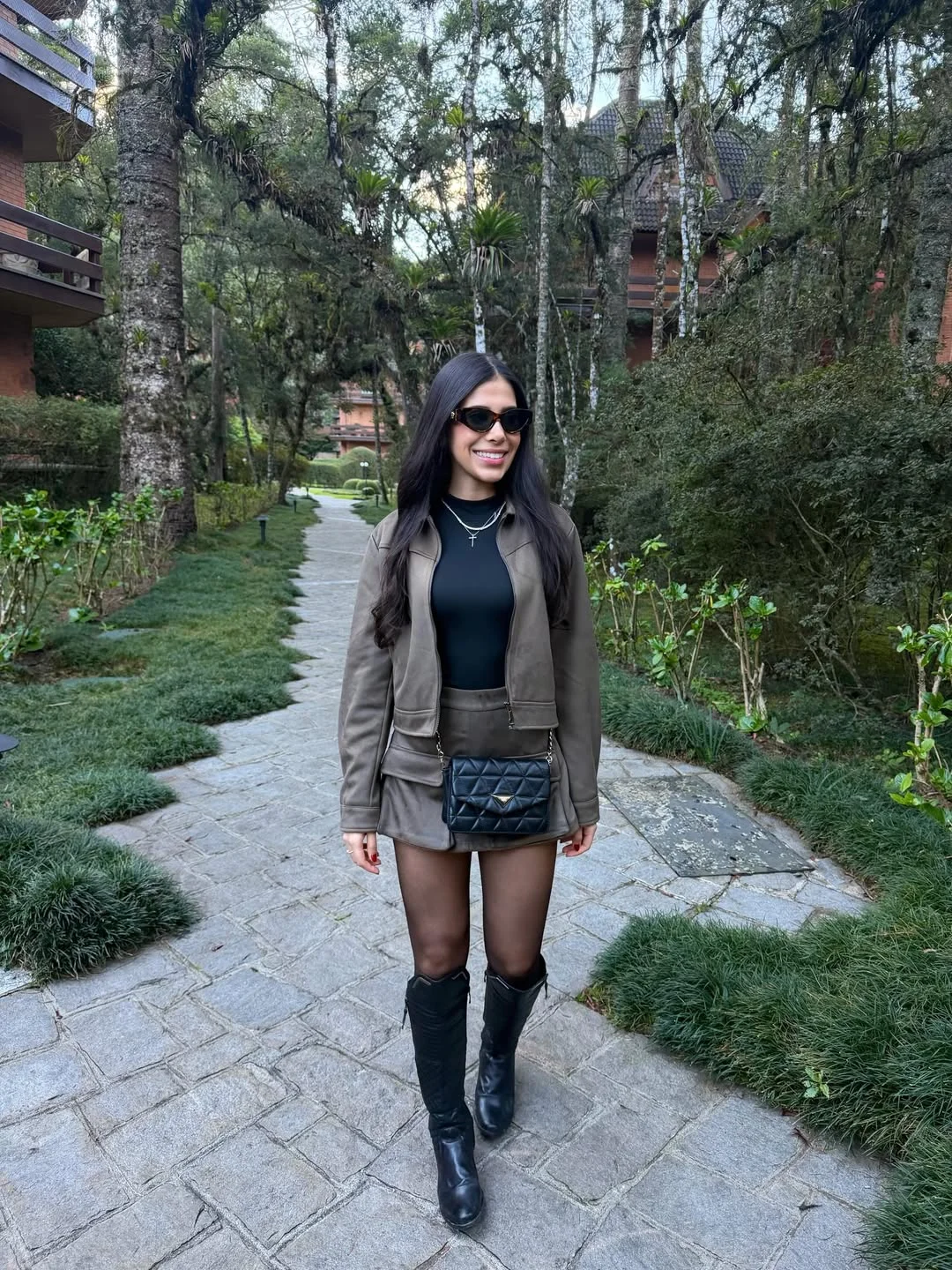 fall outfits with tights 2026 Monochrome Brown Layers With Modern Leather Accents