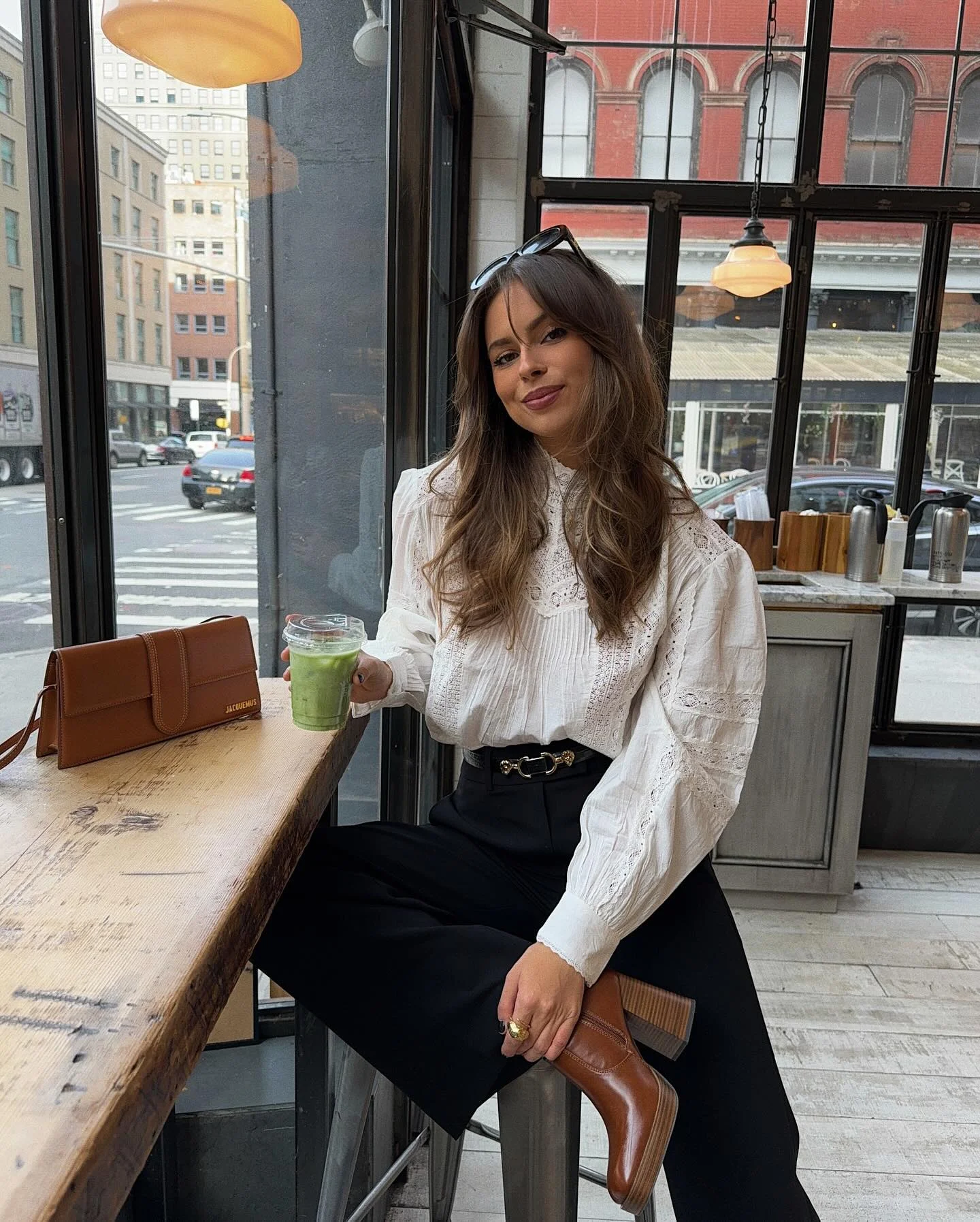 fall pants outfits 2026 Romantic White Blouse With Tailored Black Culottes