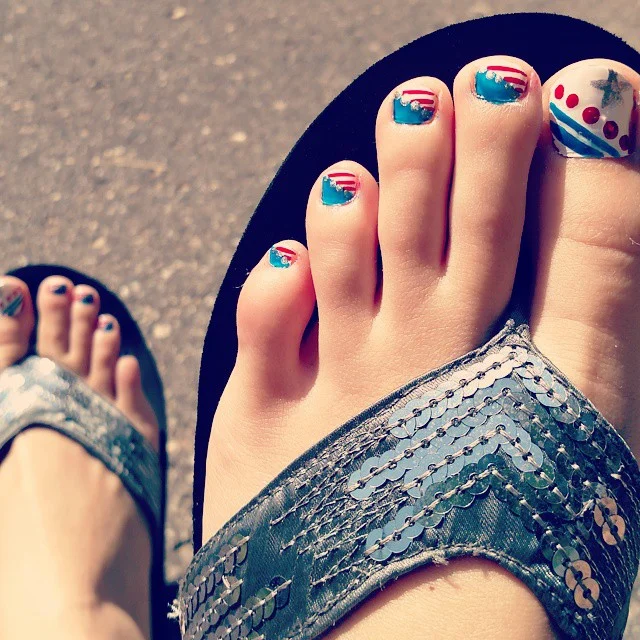 july toe nails design - summer ideas 2026 Modern Patriotic Swirls With Artistic Accents