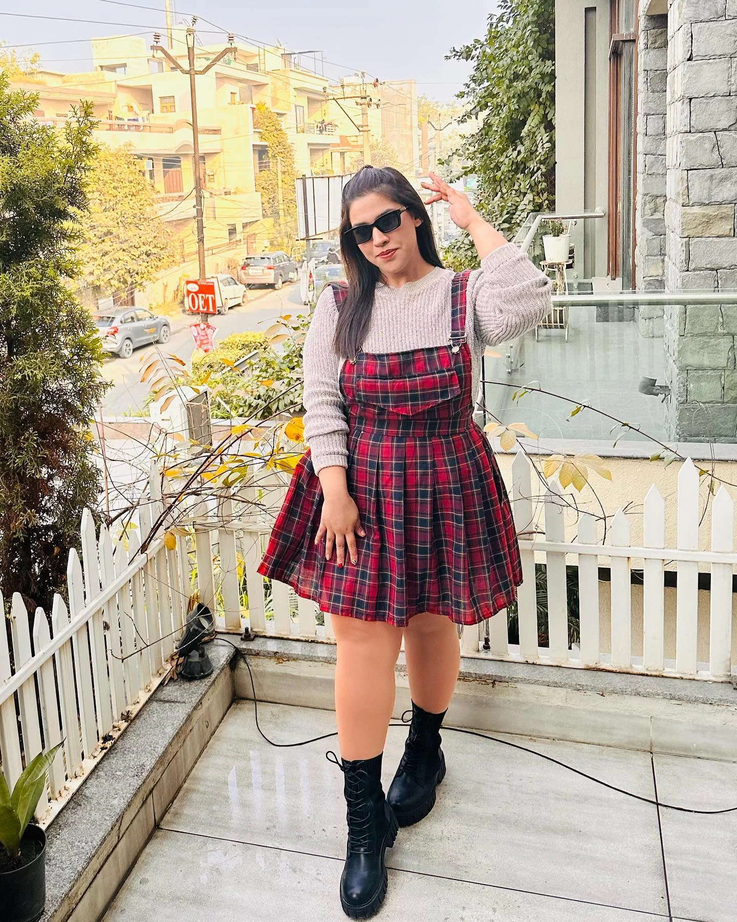 back to school outfits 2026 Plaid Pinafore Dress With Modern Grunge Influence
