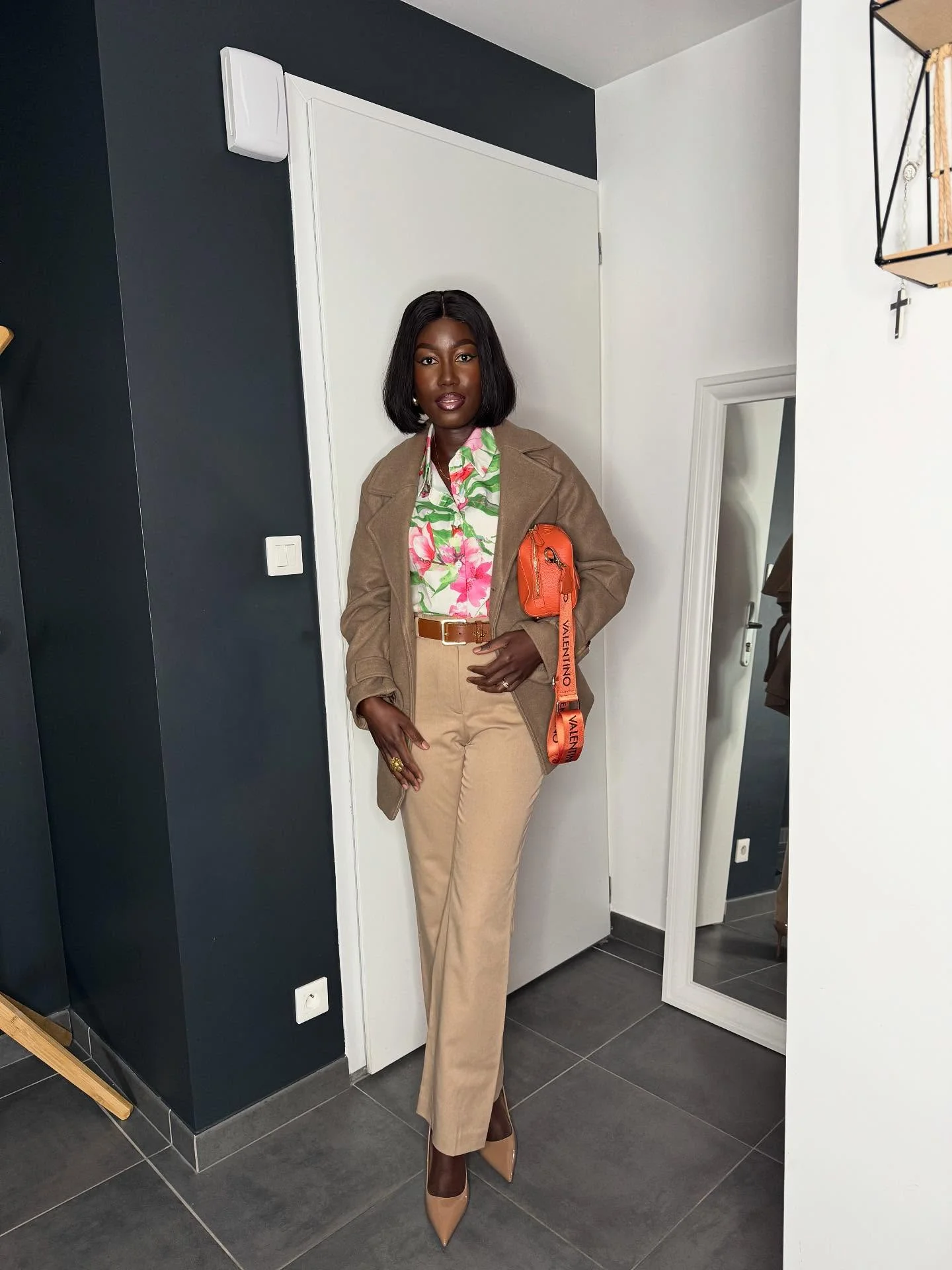 fall 2026 outfits for black women Floral Blouse And Camel Tailoring For Refined Autumn Dressing