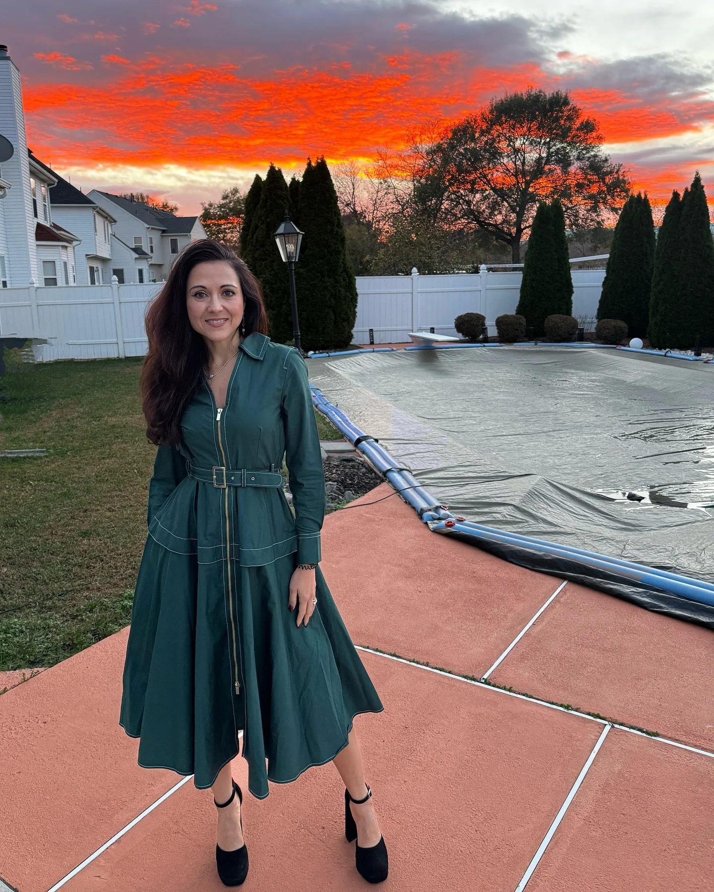 fall outfits with dresses 2026 Structured Green Midi Dress For Refined Seasonal Dressing