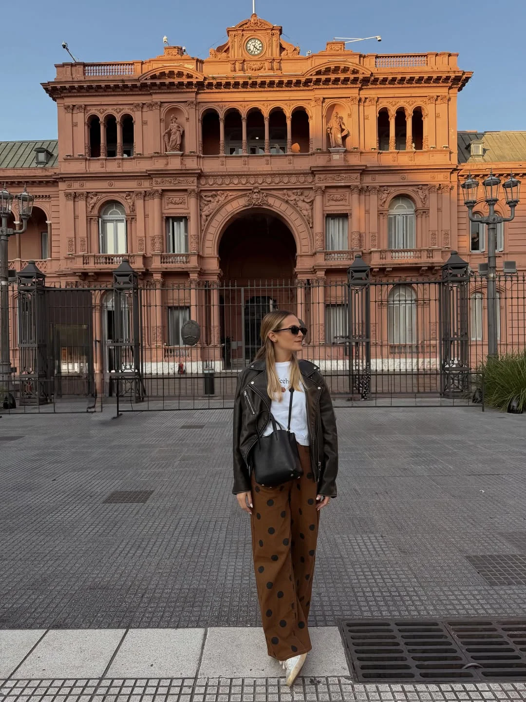 fall outfits with sneakers 2026 Polka Dot Trousers And Leather Jacket Contrast