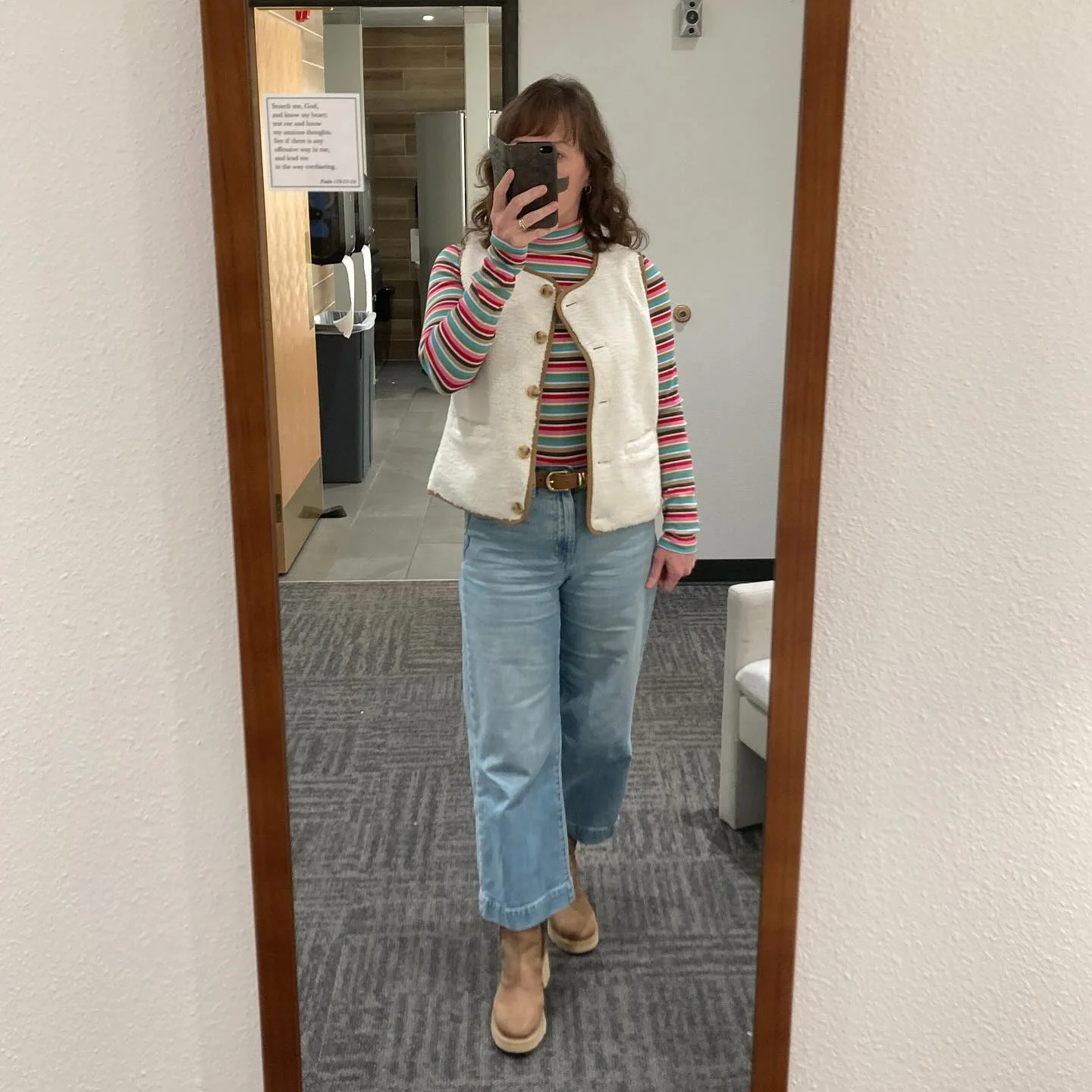 fall outfits with vests 2026 Retro Charm With A Cream Textured Vest