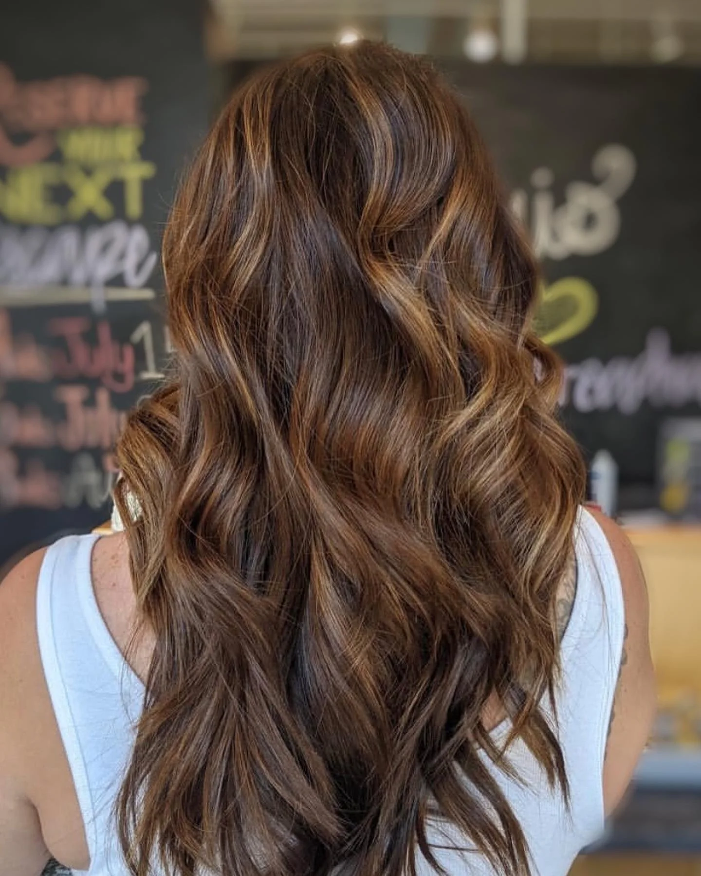 july hair color ideas Chocolate Ribbon Brunette Balayage