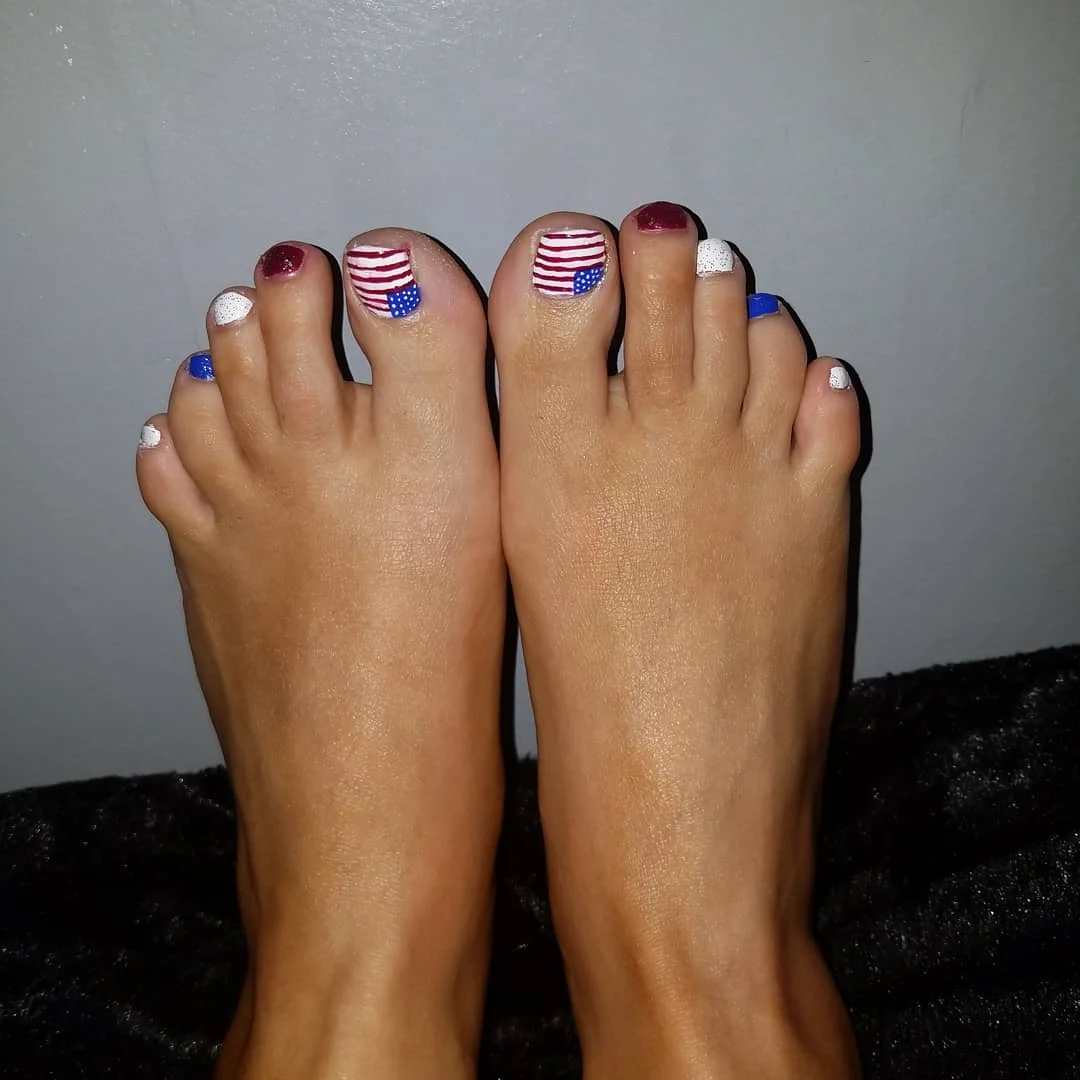 july toe nails design - summer ideas 2026 Classic Flag-Inspired Pedicure With Bright Accent Colors
