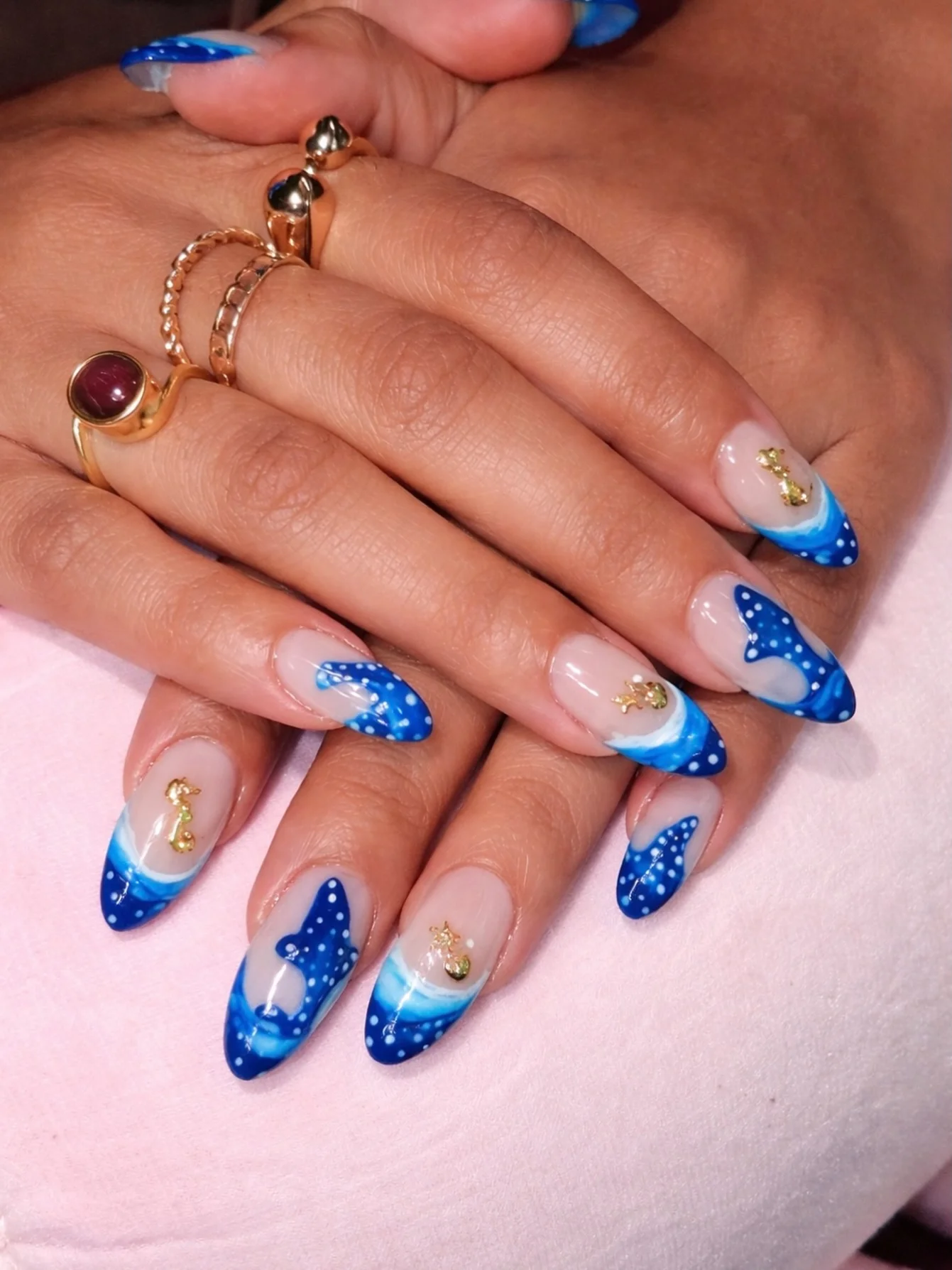summer oval nails 2026 Ocean Wave Blue Art