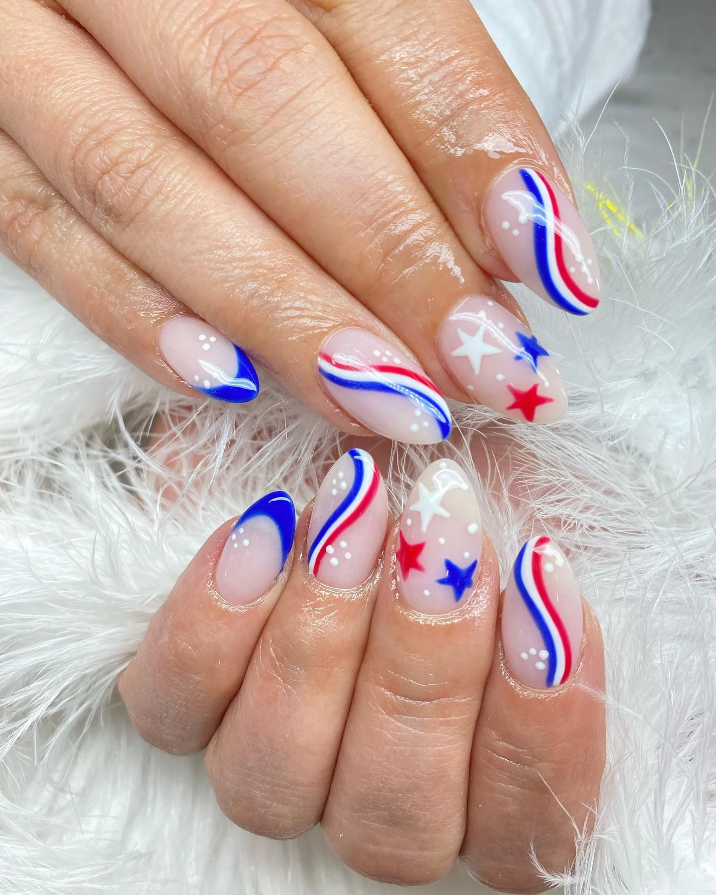 july nails design ideas 2026 Patriotic Ribbon And Star Nails
