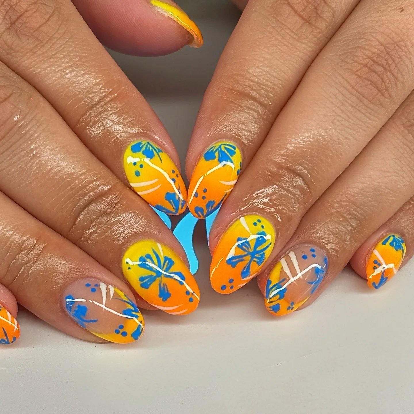 june manicure ideas Tropical Sunset Floral Fusion