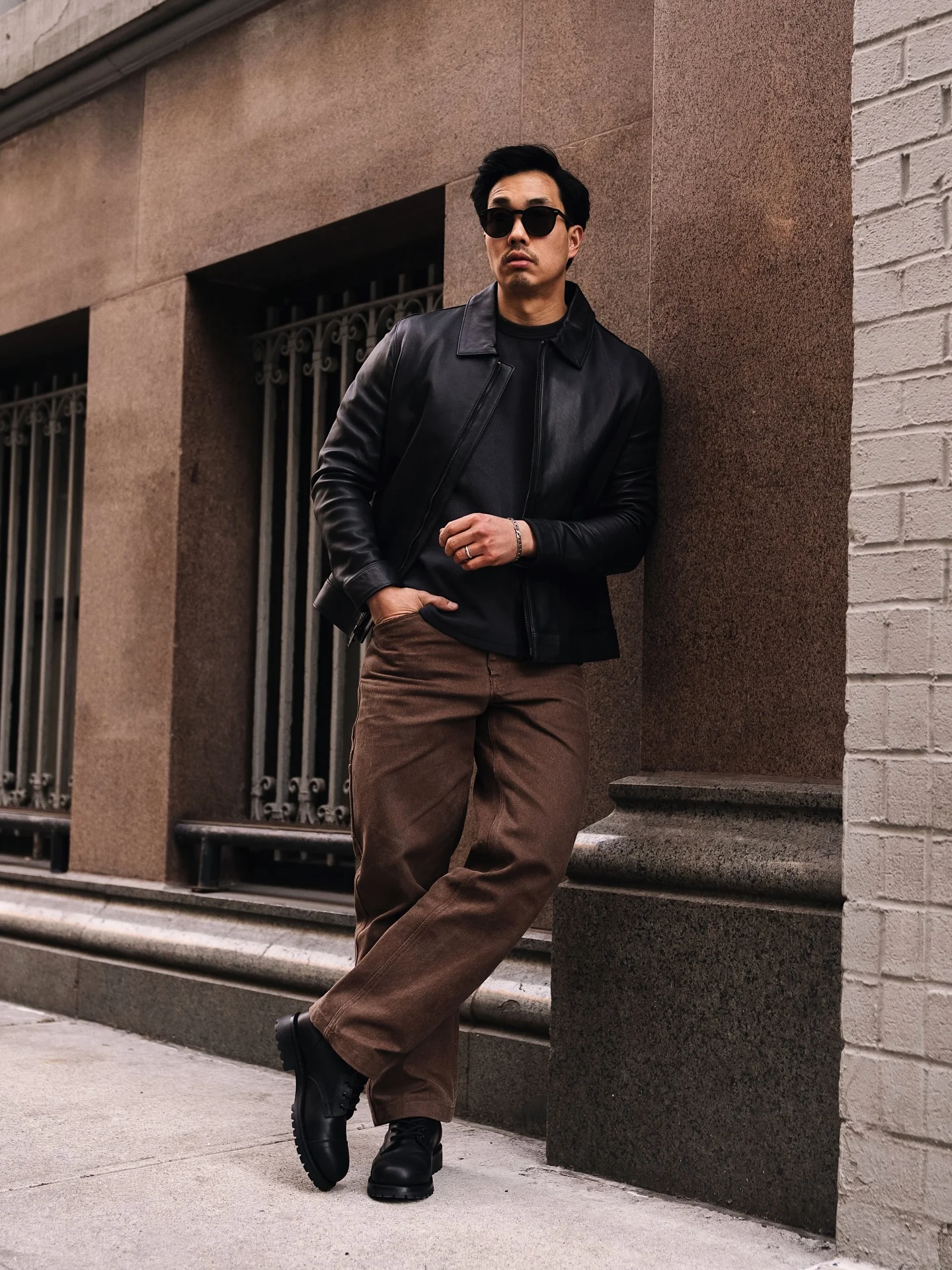 fall outfits ideas for men 2026 Sleek Leather Layers With Rich Brown Tones