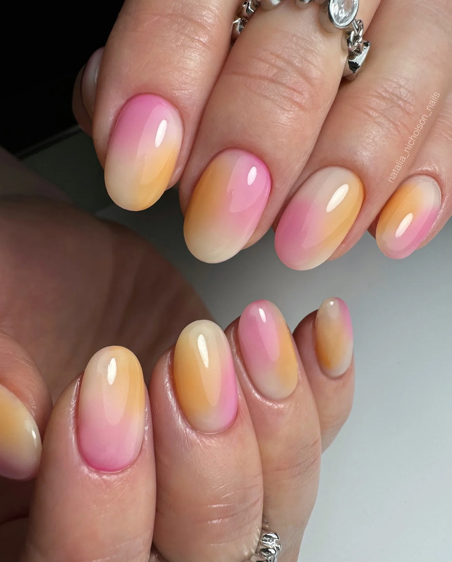 plain summer nails 2026 Peach And Pink Sorbet Ombre For Warm Weather Days