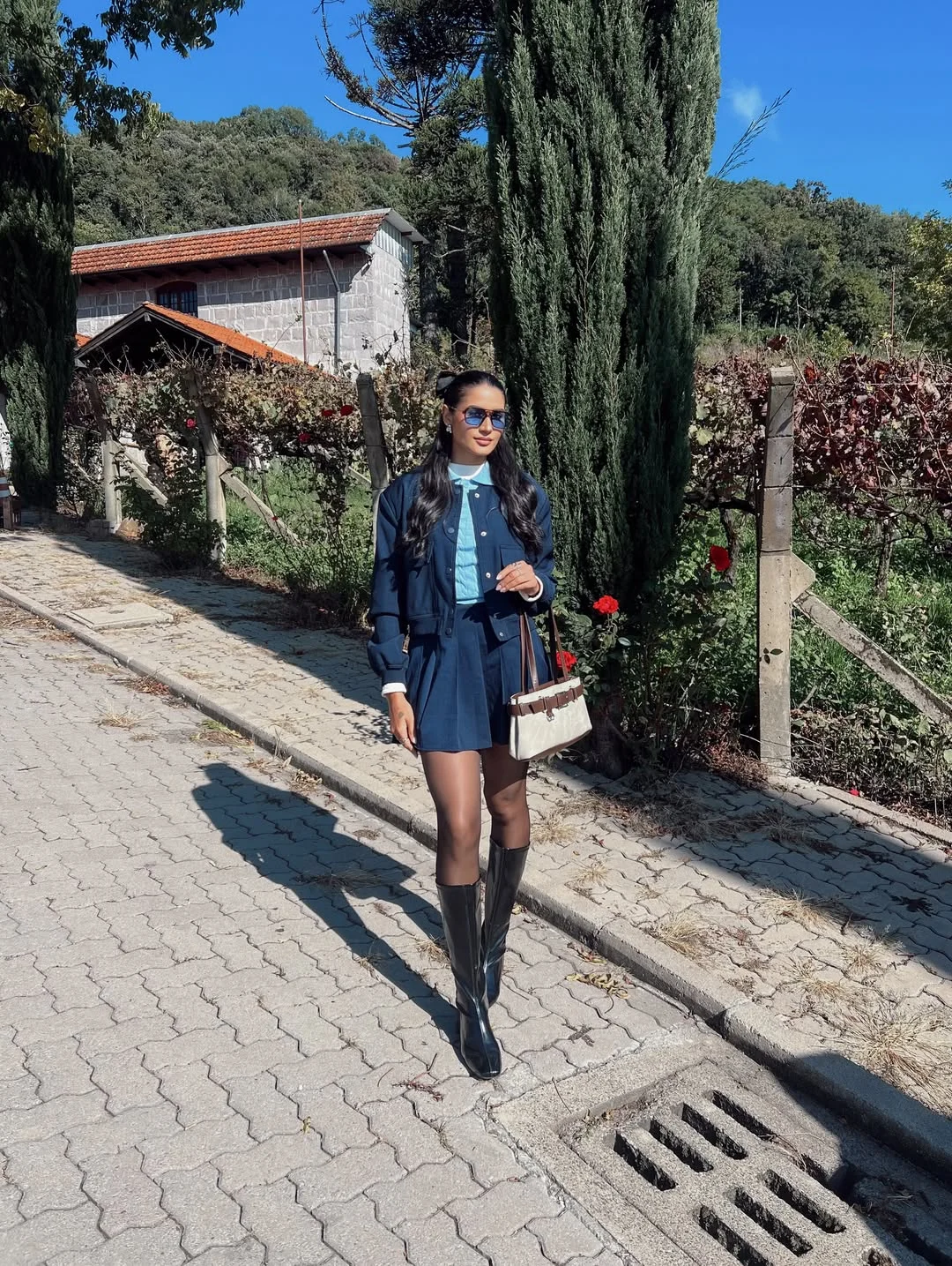 fall outfits with tights 2026 Preppy Navy Layers With Riding Boot Sophistication