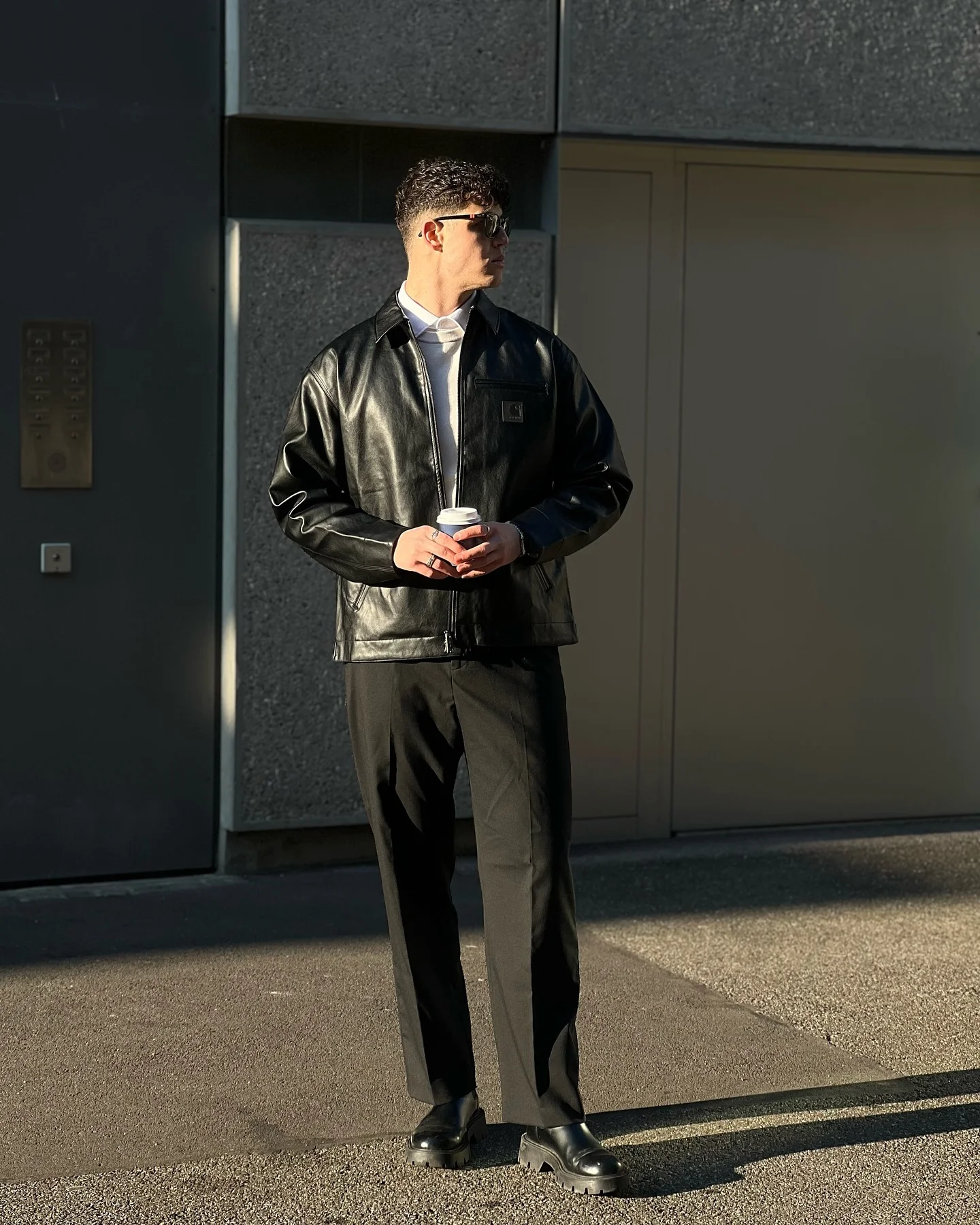 fall outfits ideas for men 2026 Black Leather Jacket And Tailored Trousers For Modern Elegance