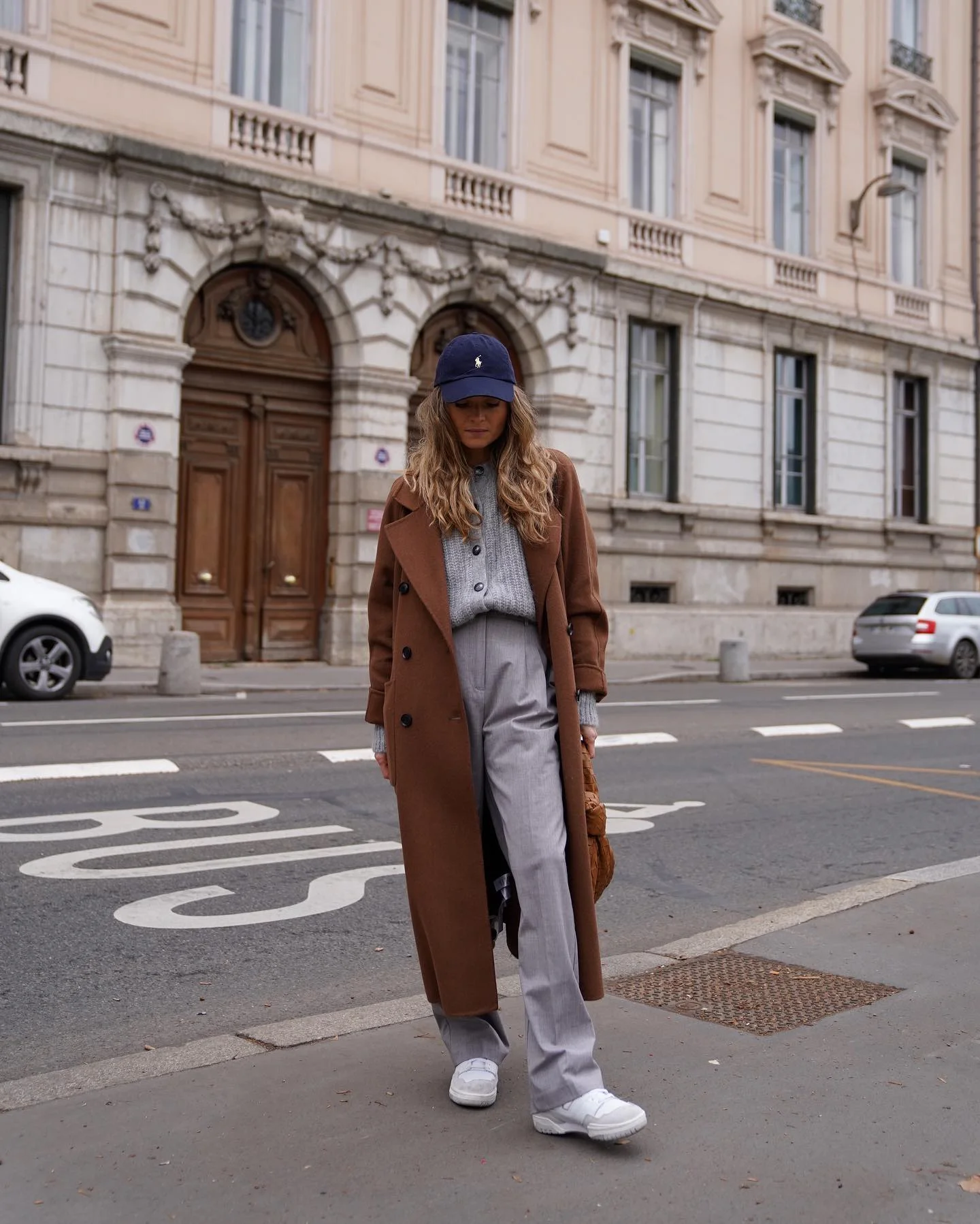 fall pants outfits 2026 Grey Trousers And Camel Coats For Relaxed Workday Elegance