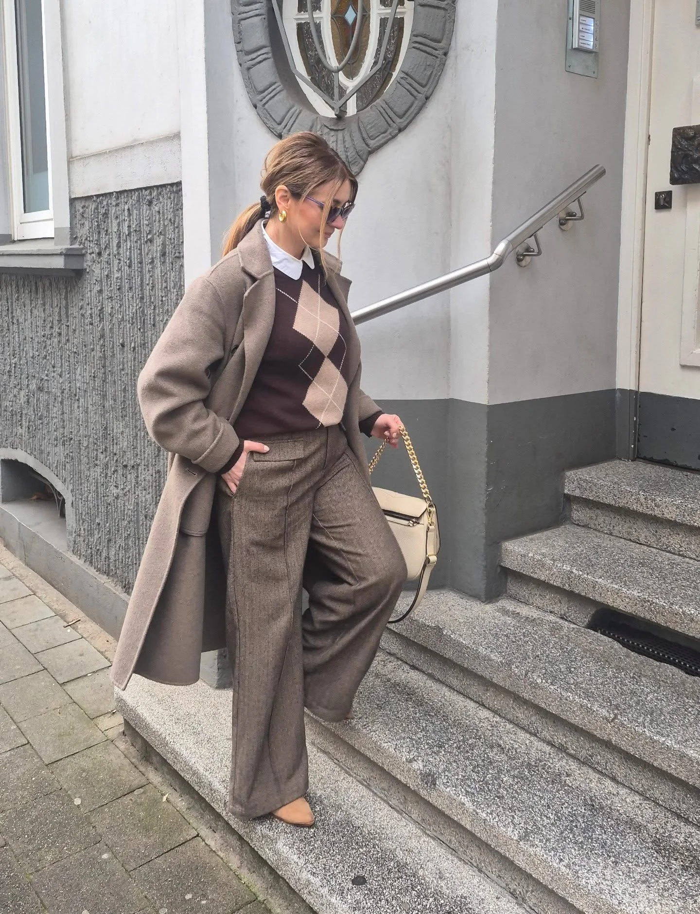 fall work outfits 2026 Argyle Knit Sophistication With Tailored Layers
